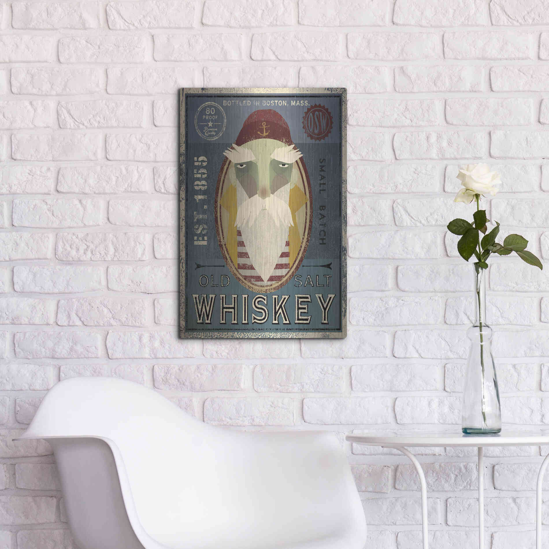 Luxe Metal Art 'Fisherman VIII Old Salt Whiskey' by Ryan Fowler, Metal Wall Art,16x24