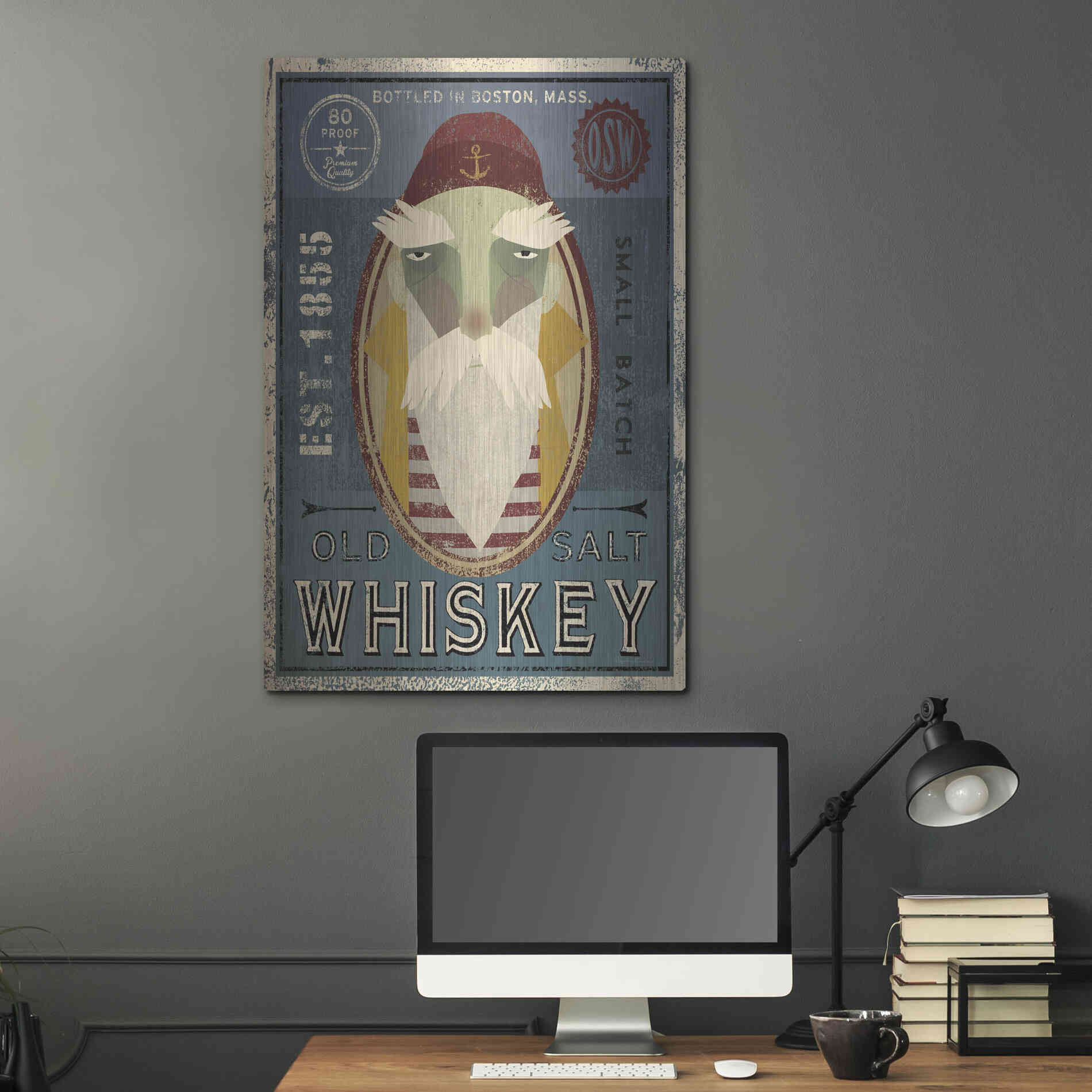 Luxe Metal Art 'Fisherman VIII Old Salt Whiskey' by Ryan Fowler, Metal Wall Art,24x36