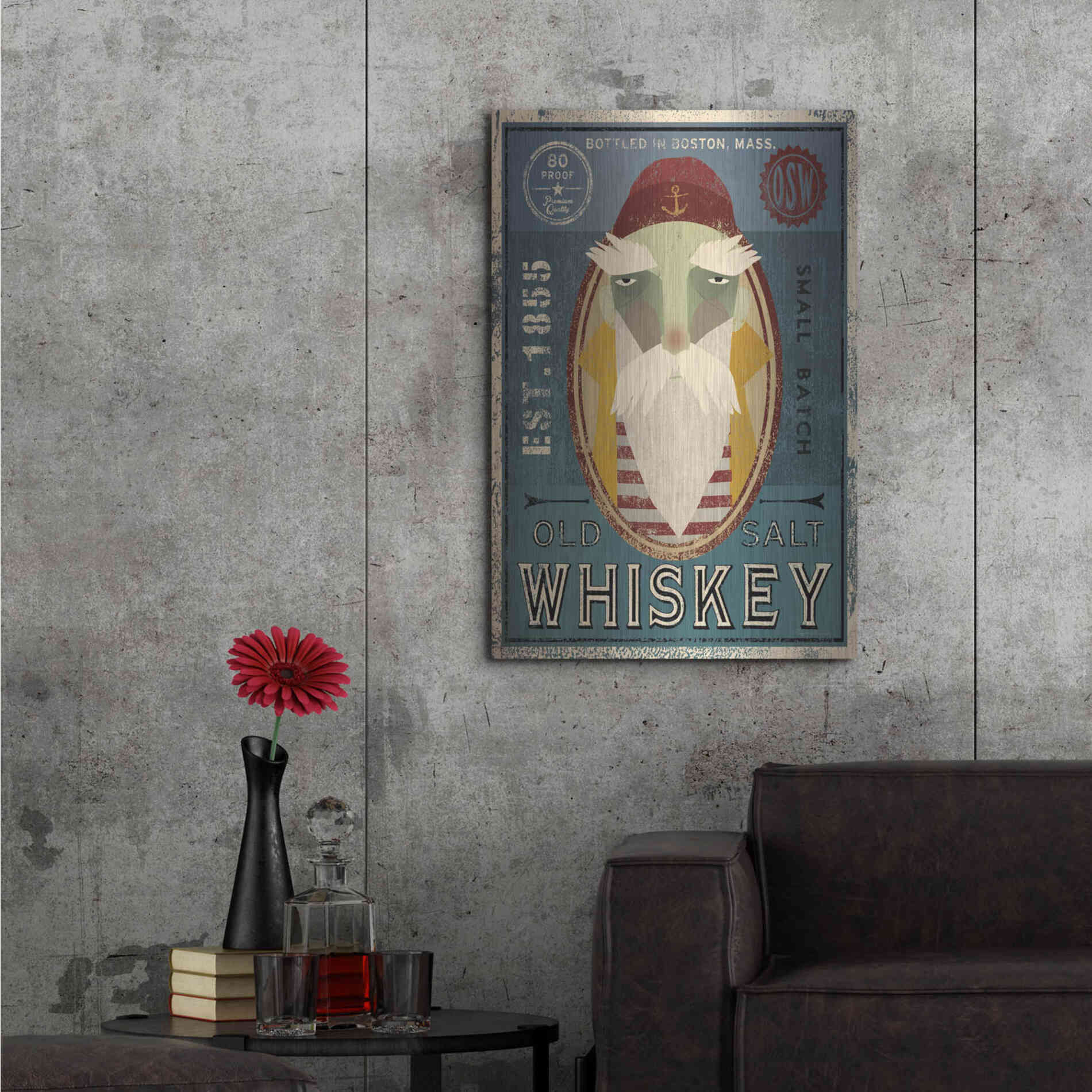Luxe Metal Art 'Fisherman VIII Old Salt Whiskey' by Ryan Fowler, Metal Wall Art,24x36