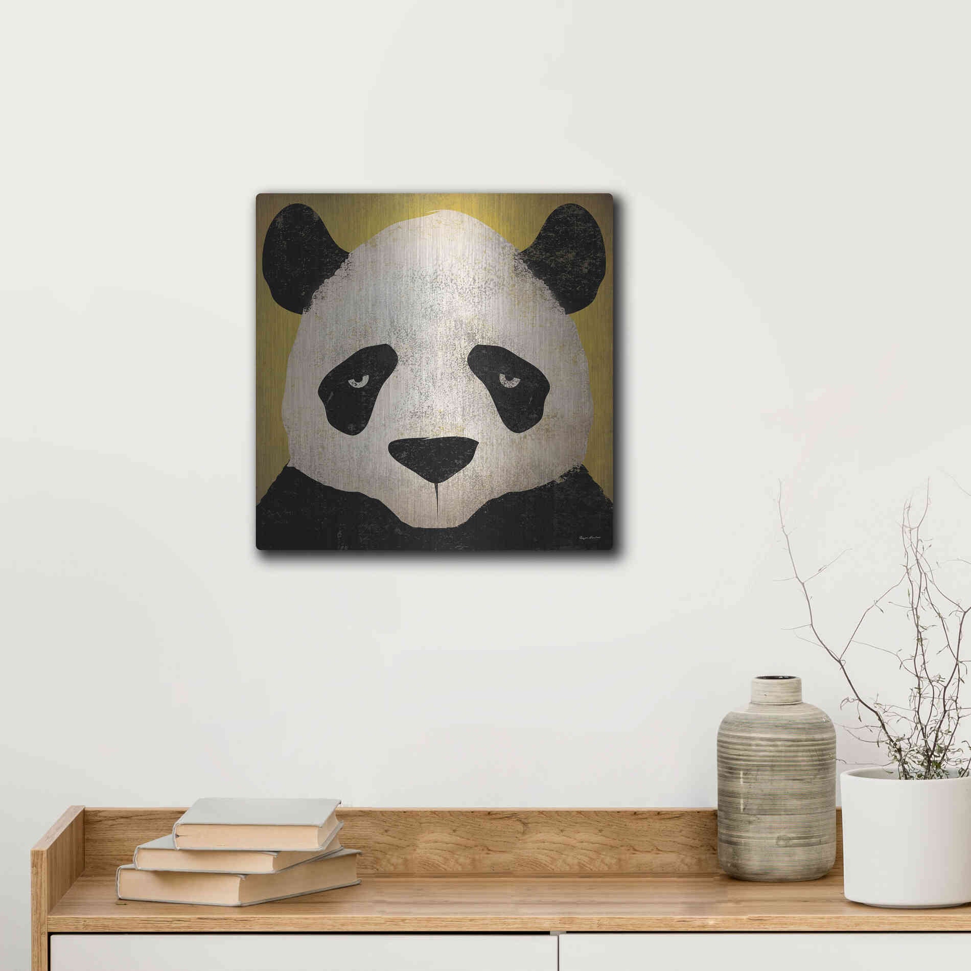 Luxe Metal Art 'Panda' by Ryan Fowler, Metal Wall Art,12x12