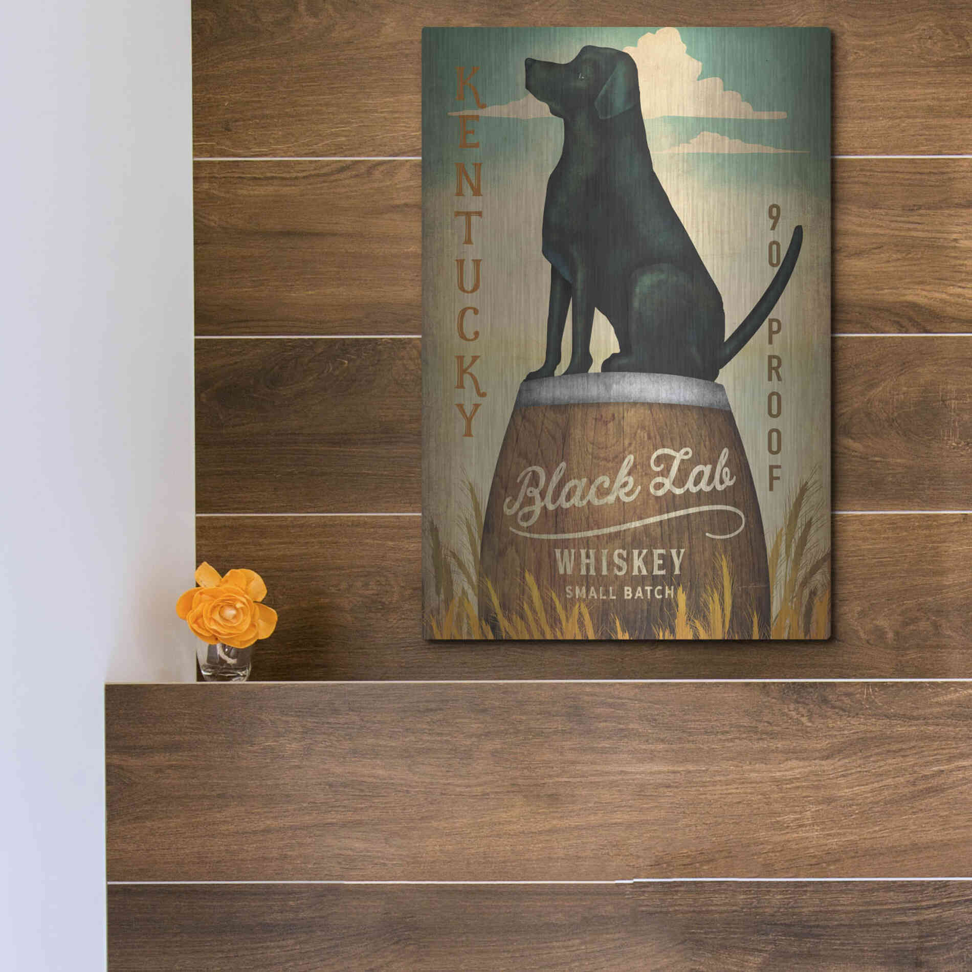 Luxe Metal Art 'Black Lab Whiskey Kentucky Crop' by Ryan Fowler, Metal Wall Art,12x16