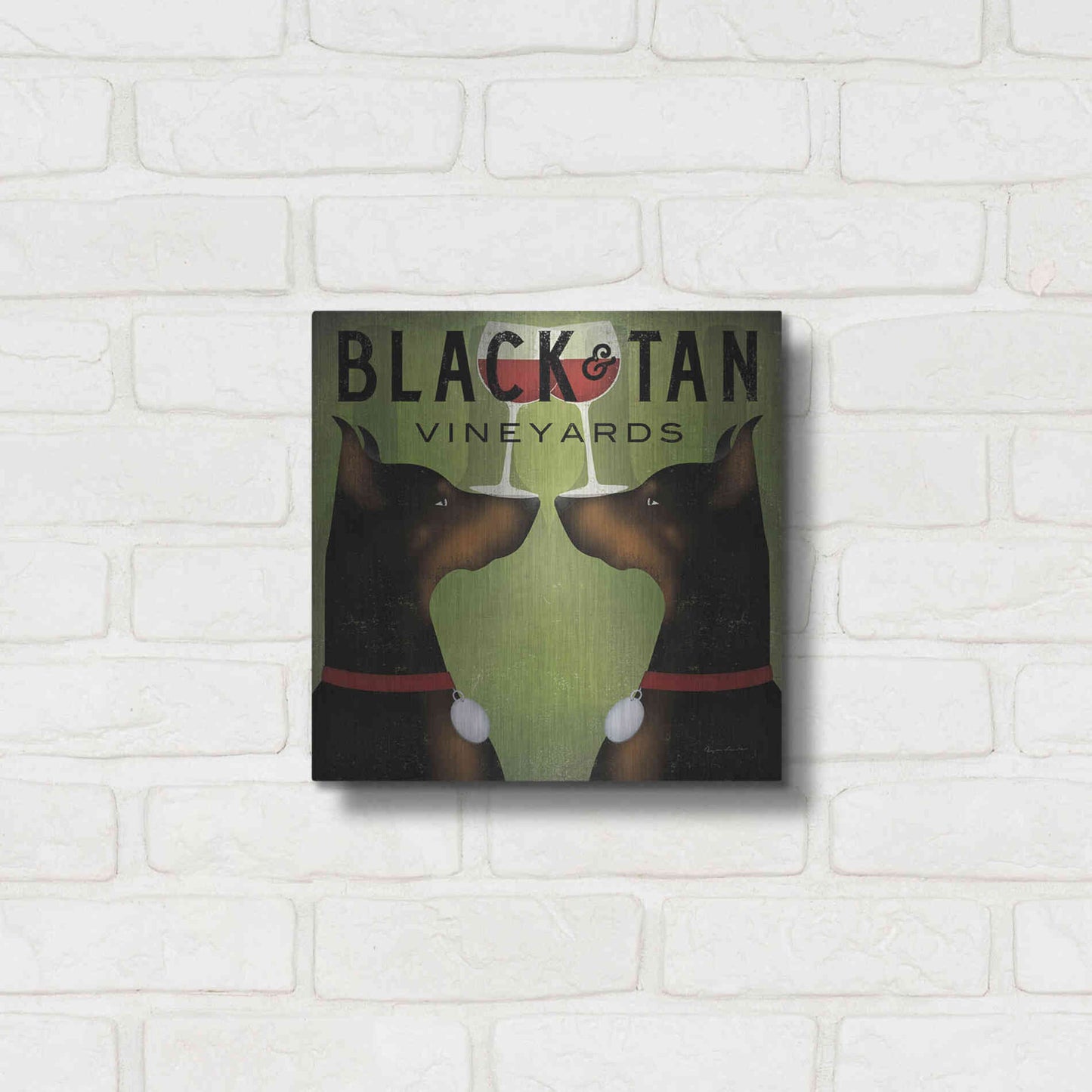 Luxe Metal Art 'Double Doberman Vineyards' by Ryan Fowler, Metal Wall Art,12x12