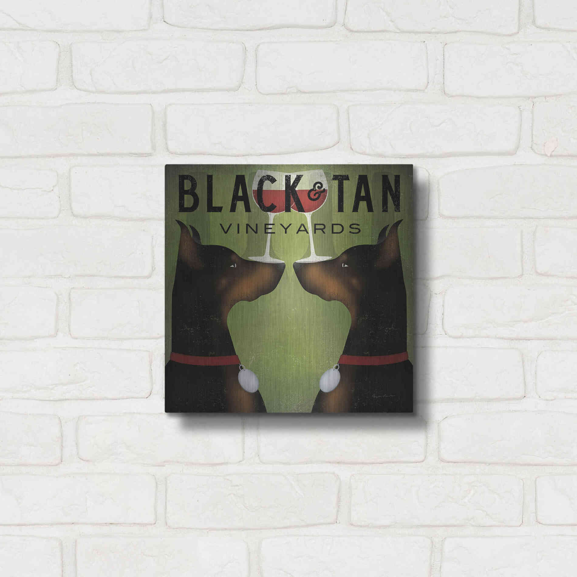 Luxe Metal Art 'Double Doberman Vineyards' by Ryan Fowler, Metal Wall Art,12x12