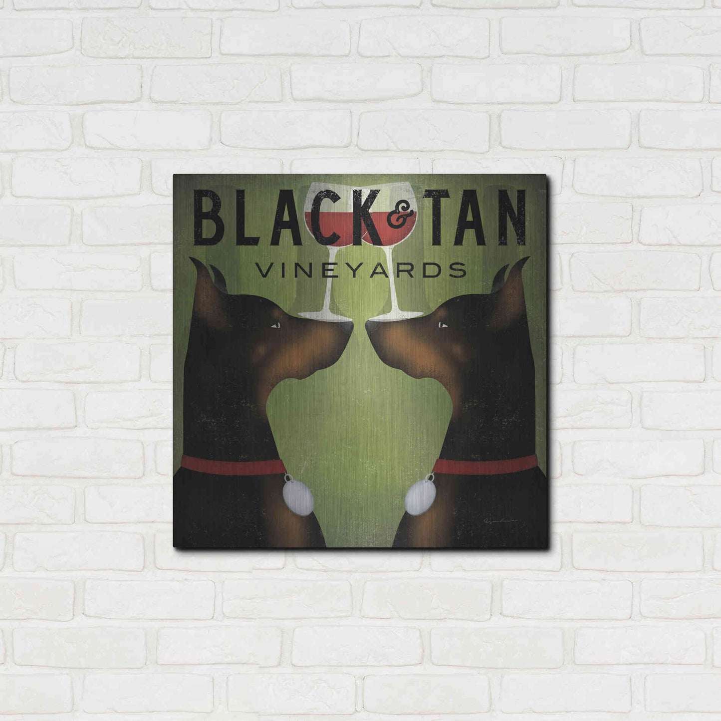 Luxe Metal Art 'Double Doberman Vineyards' by Ryan Fowler, Metal Wall Art,24x24