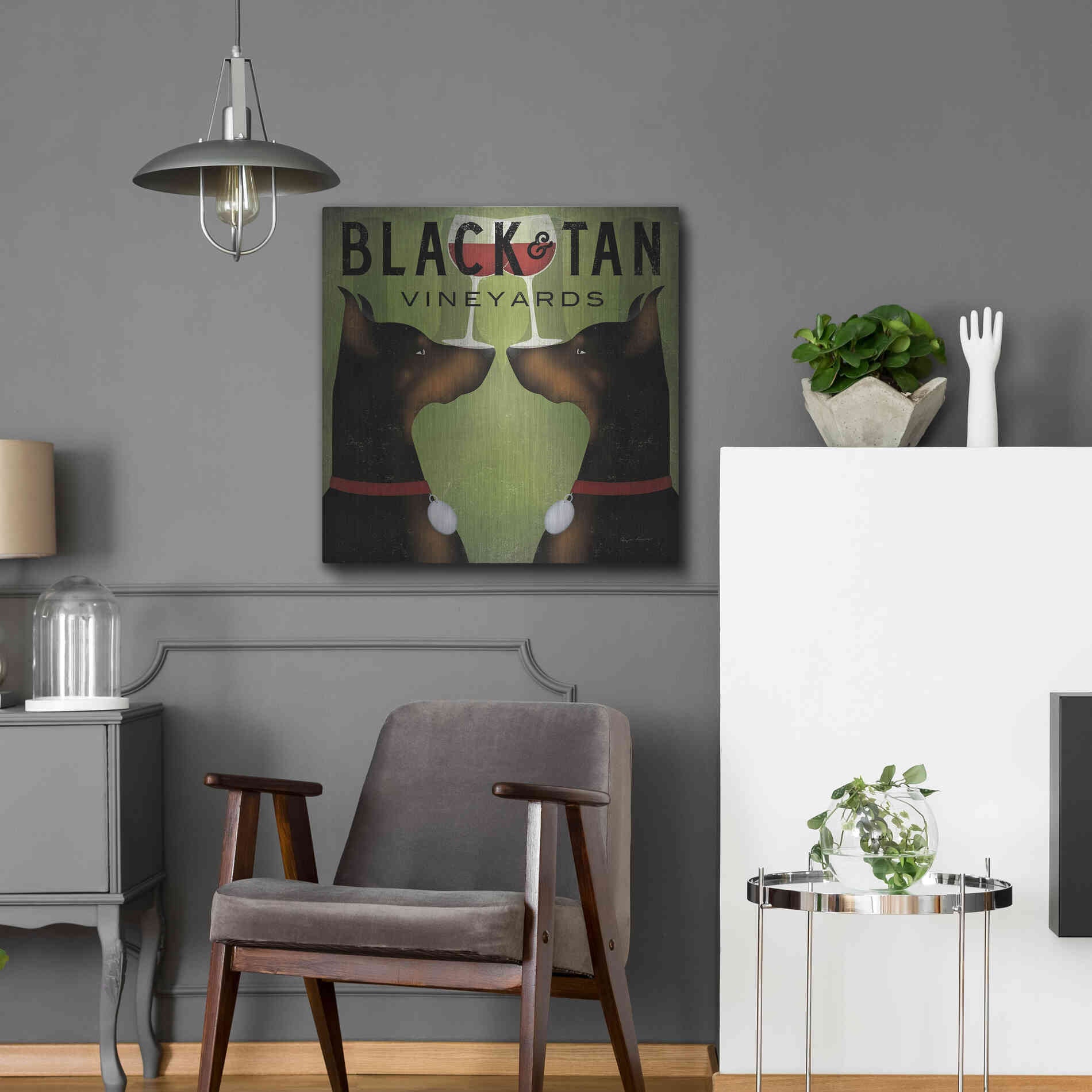 Luxe Metal Art 'Double Doberman Vineyards' by Ryan Fowler, Metal Wall Art,24x24