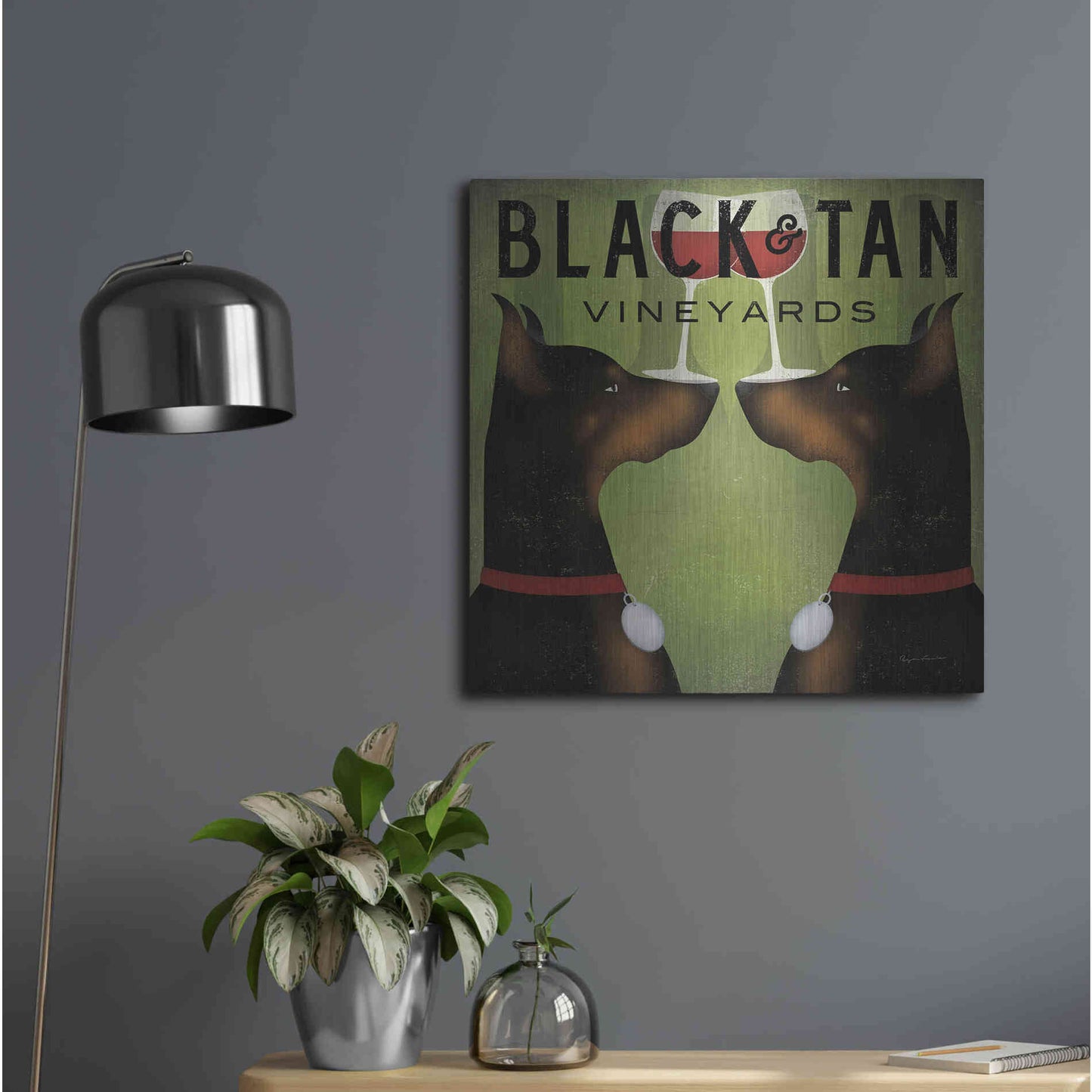 Luxe Metal Art 'Double Doberman Vineyards' by Ryan Fowler, Metal Wall Art,24x24