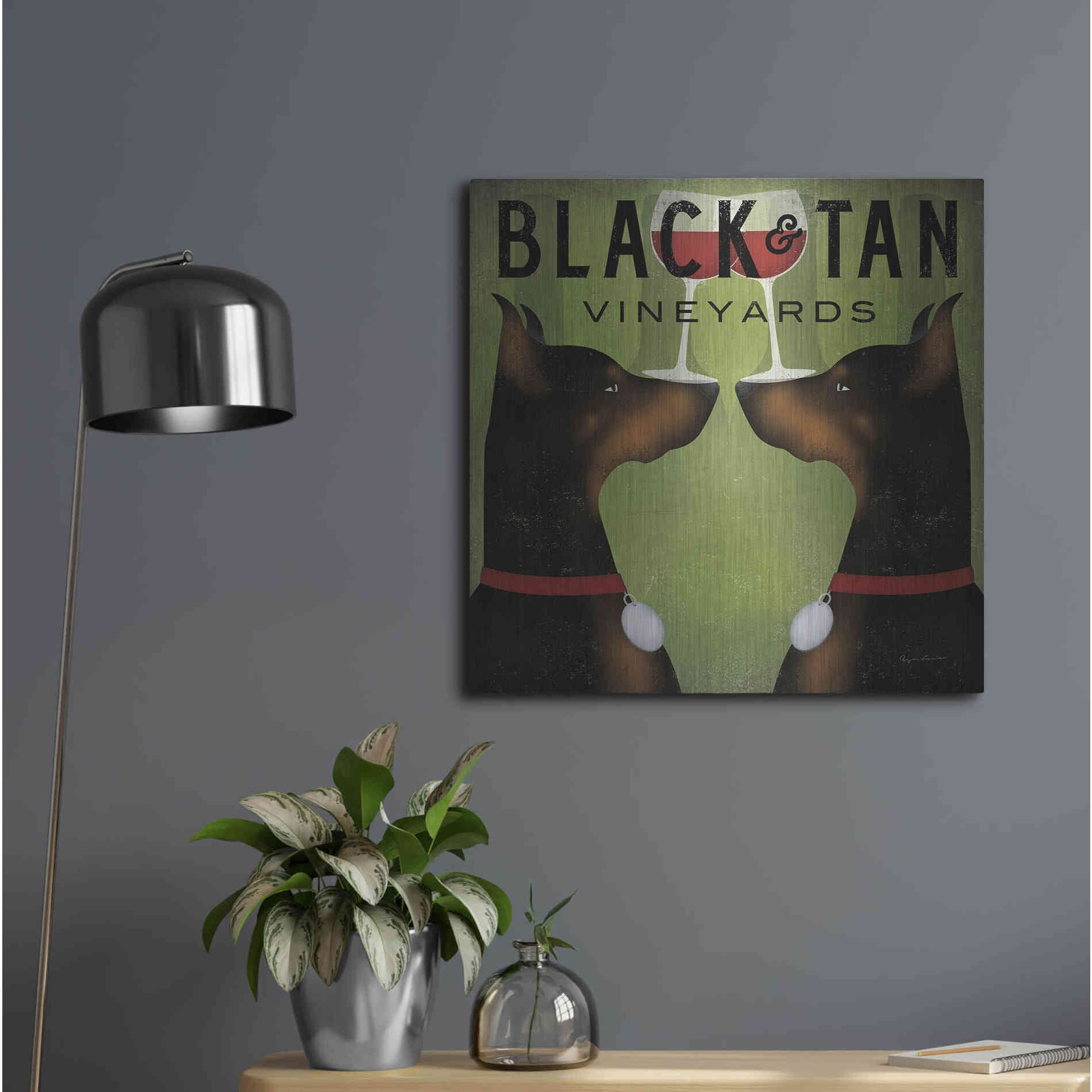 Luxe Metal Art 'Double Doberman Vineyards' by Ryan Fowler, Metal Wall Art,24x24