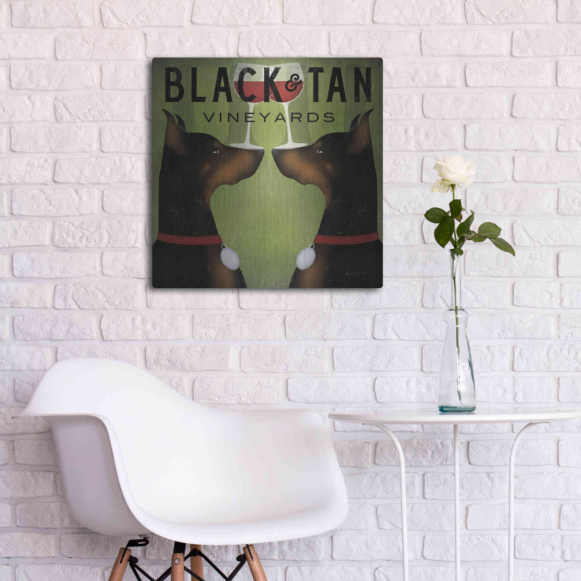 Luxe Metal Art 'Double Doberman Vineyards' by Ryan Fowler, Metal Wall Art,24x24