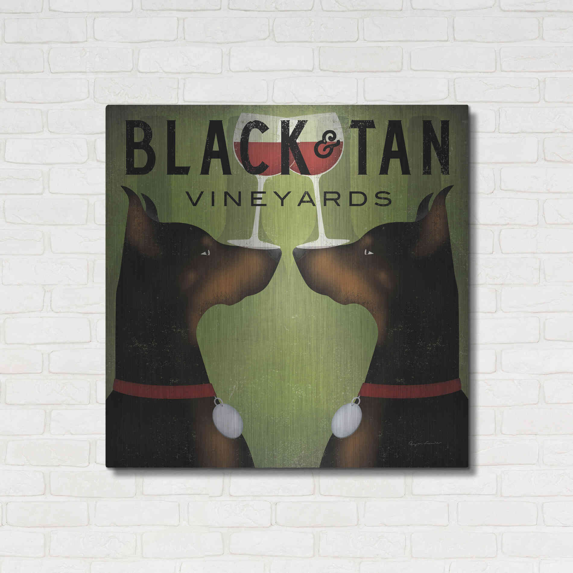 Luxe Metal Art 'Double Doberman Vineyards' by Ryan Fowler, Metal Wall Art,36x36