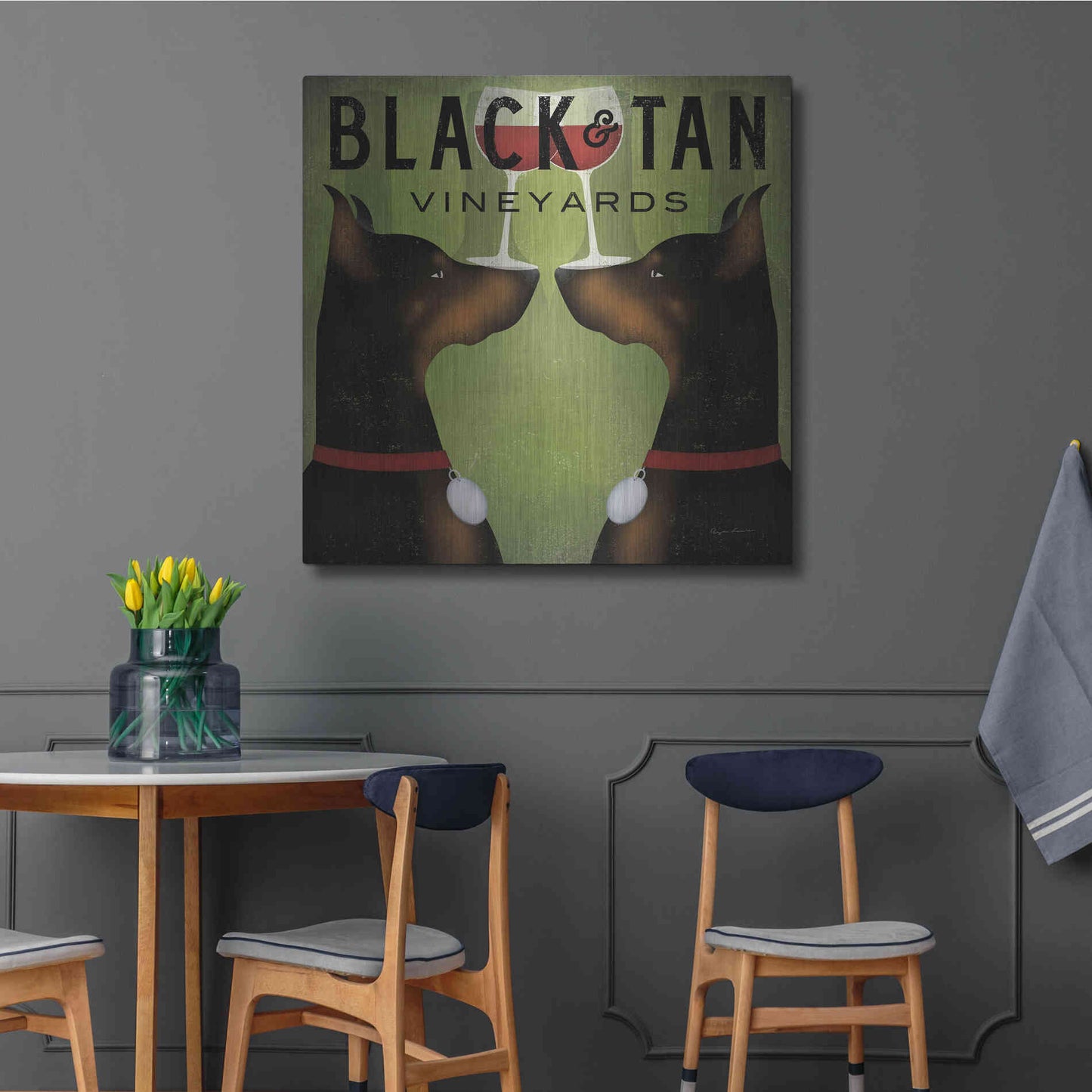 Luxe Metal Art 'Double Doberman Vineyards' by Ryan Fowler, Metal Wall Art,36x36