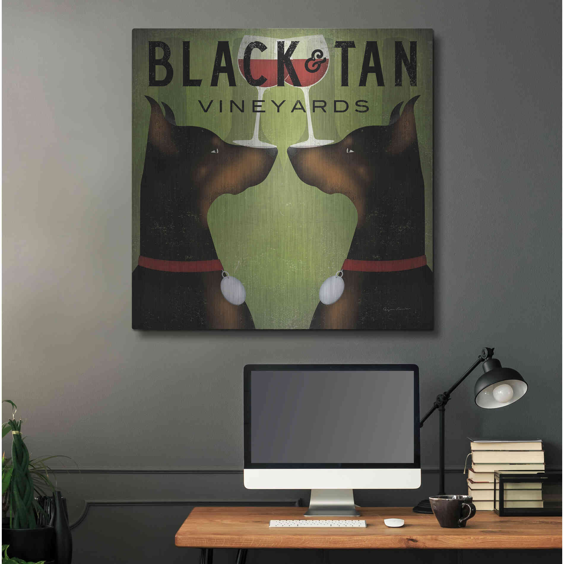 Luxe Metal Art 'Double Doberman Vineyards' by Ryan Fowler, Metal Wall Art,36x36