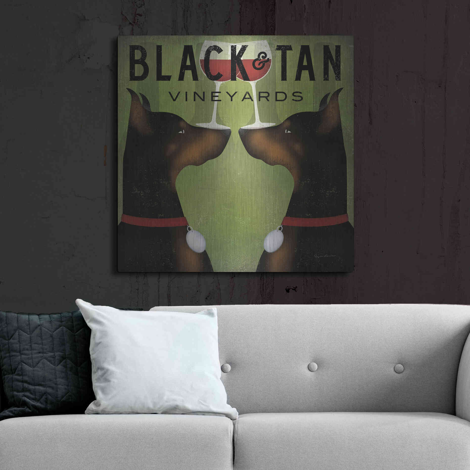 Luxe Metal Art 'Double Doberman Vineyards' by Ryan Fowler, Metal Wall Art,36x36