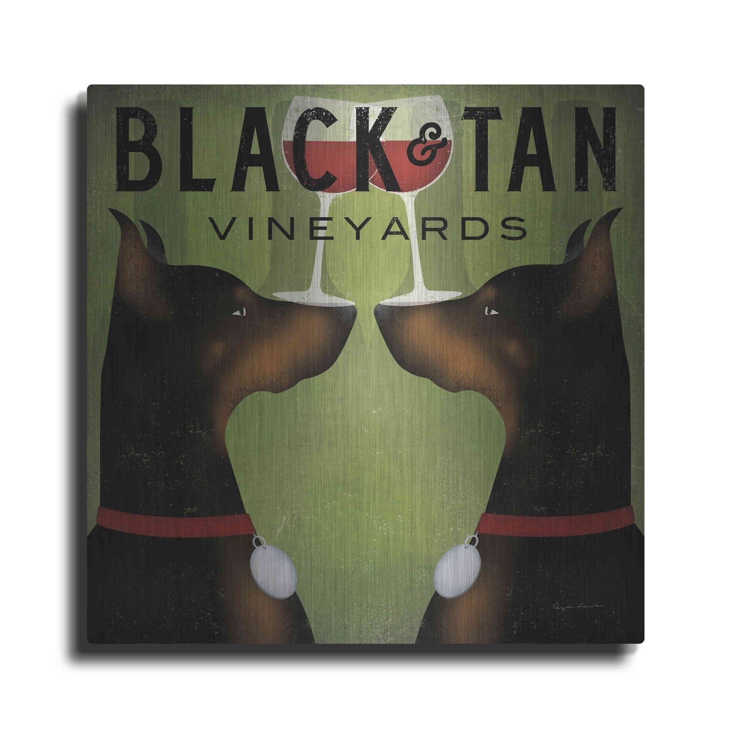 Luxe Metal Art 'Double Doberman Vineyards' by Ryan Fowler, Metal Wall Art
