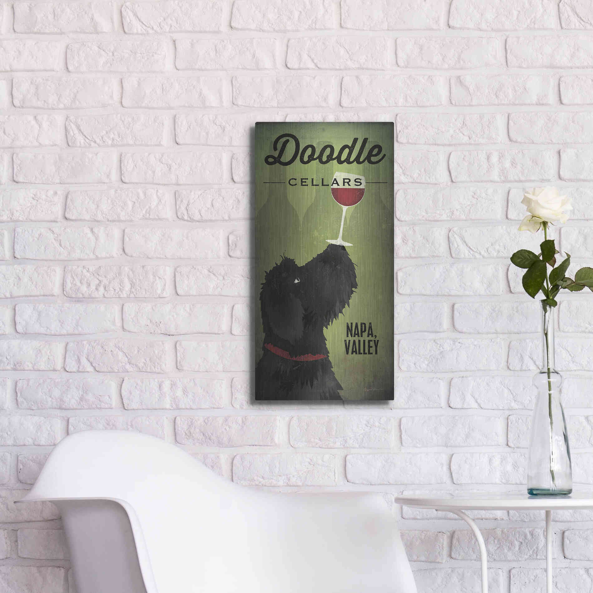 Luxe Metal Art 'Doodle Wine II Black Dog' by Ryan Fowler, Metal Wall Art,12x24