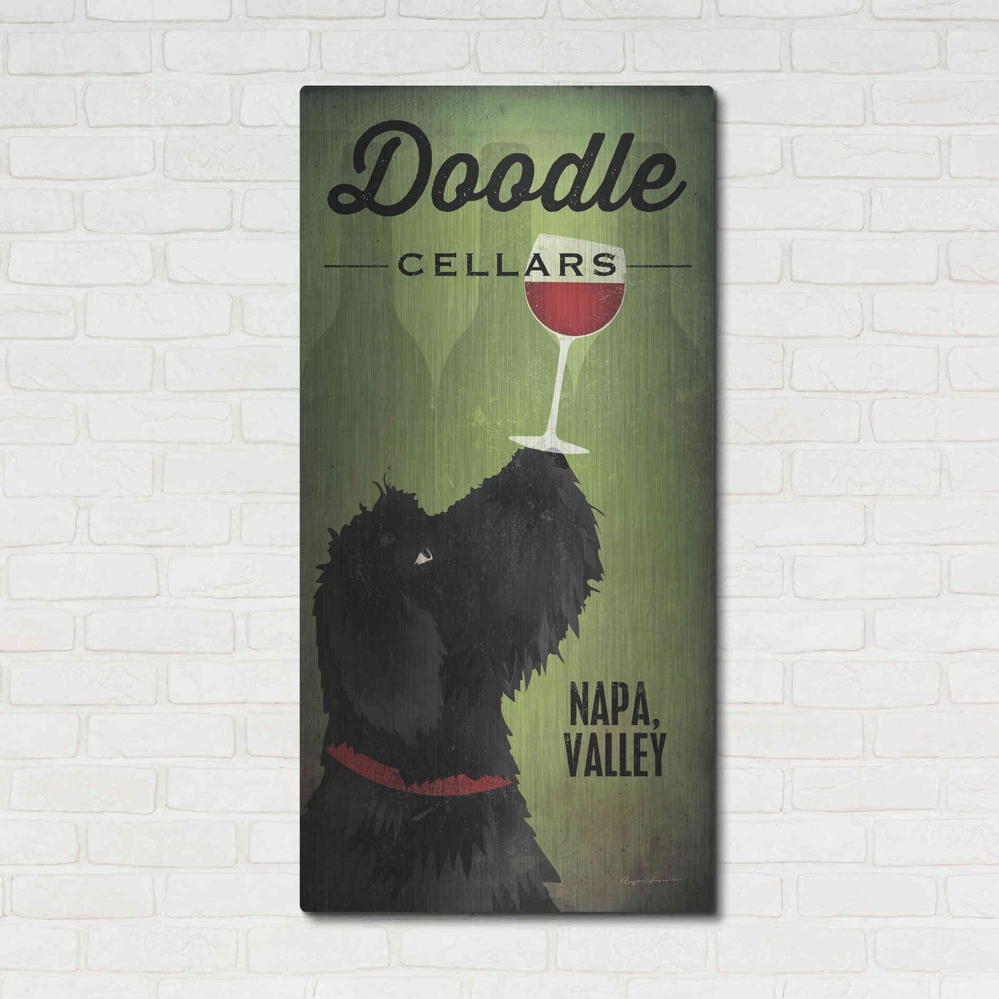 Luxe Metal Art 'Doodle Wine II Black Dog' by Ryan Fowler, Metal Wall Art,24x48