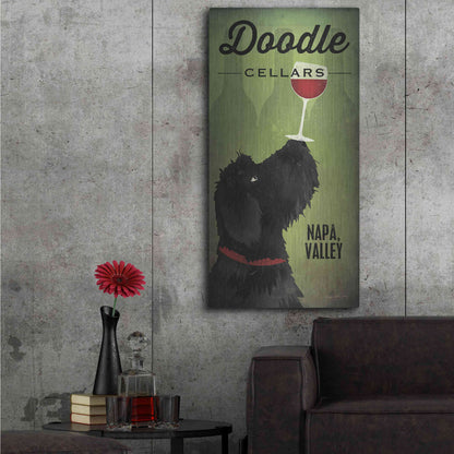 Luxe Metal Art 'Doodle Wine II Black Dog' by Ryan Fowler, Metal Wall Art,24x48