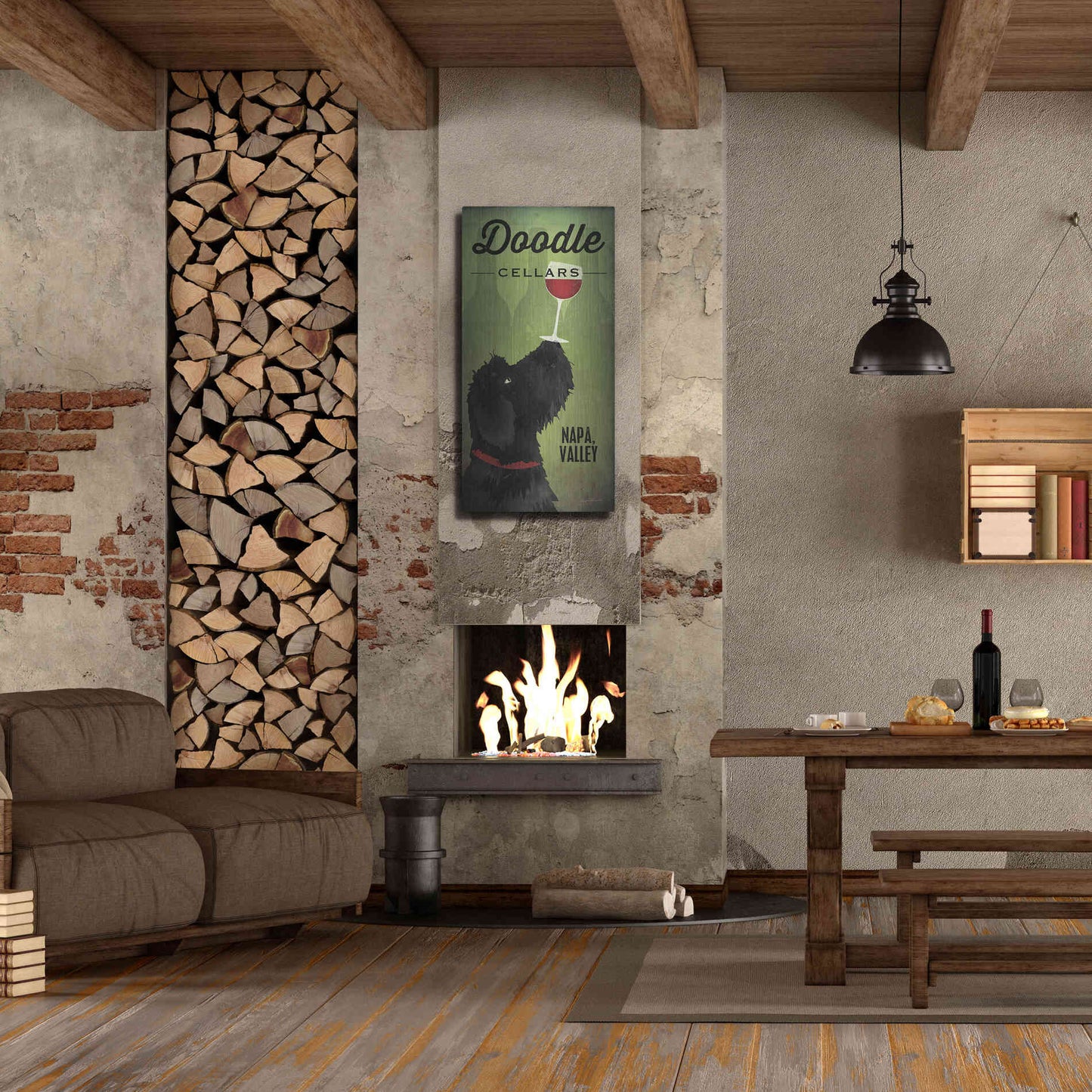 Luxe Metal Art 'Doodle Wine II Black Dog' by Ryan Fowler, Metal Wall Art,24x48