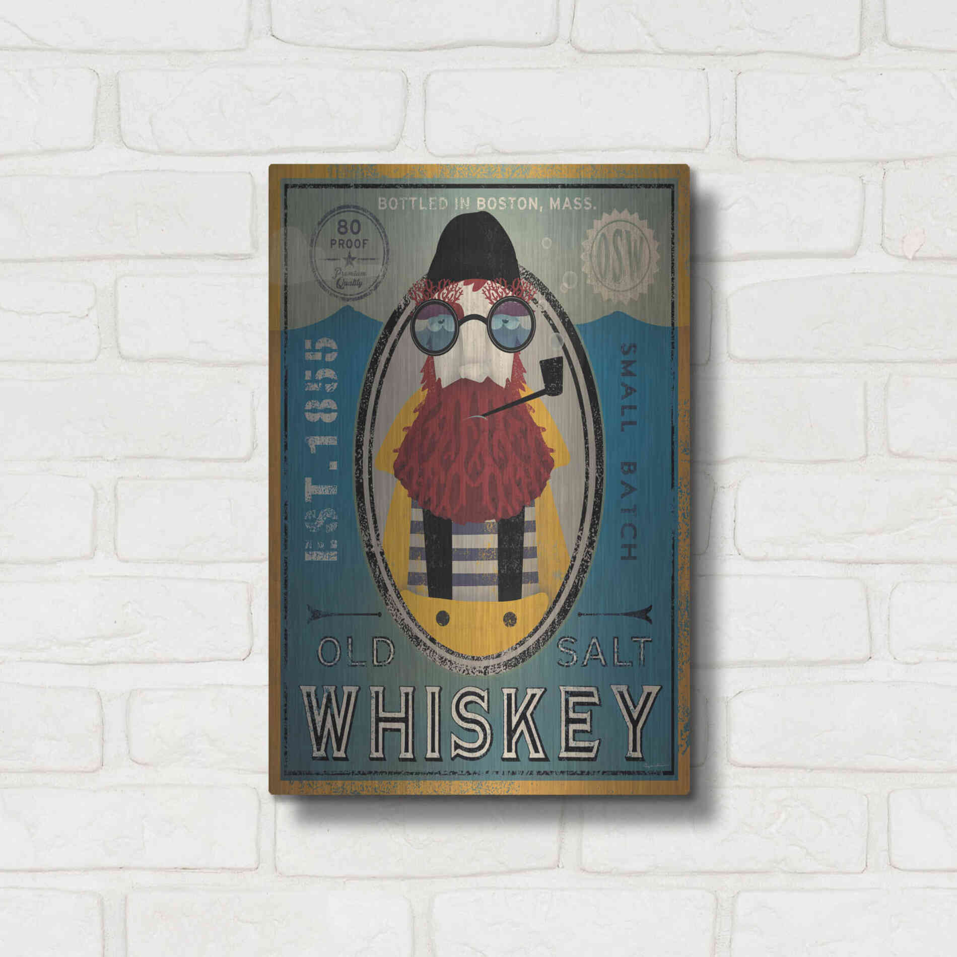 Luxe Metal Art 'Fisherman IV Old Salt Whiskey' by Ryan Fowler, Metal Wall Art,12x16