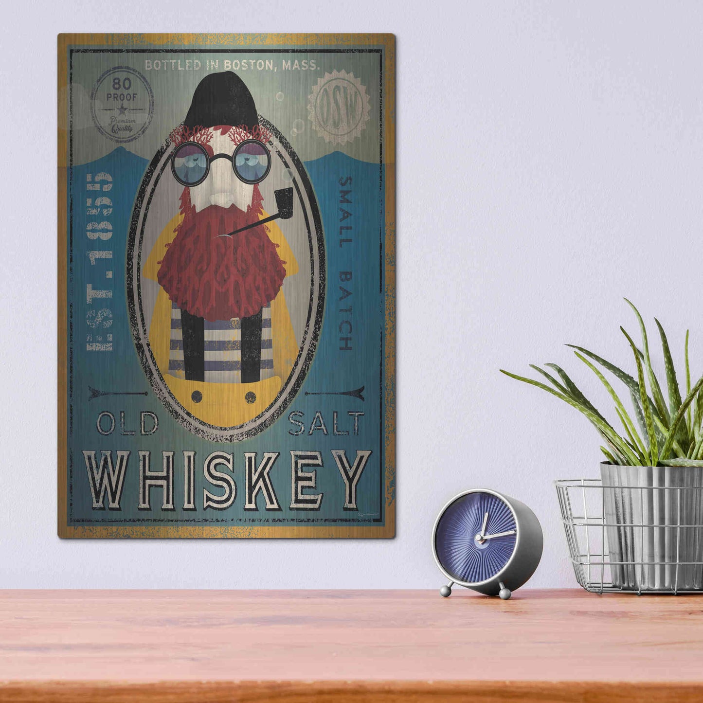 Luxe Metal Art 'Fisherman IV Old Salt Whiskey' by Ryan Fowler, Metal Wall Art,12x16