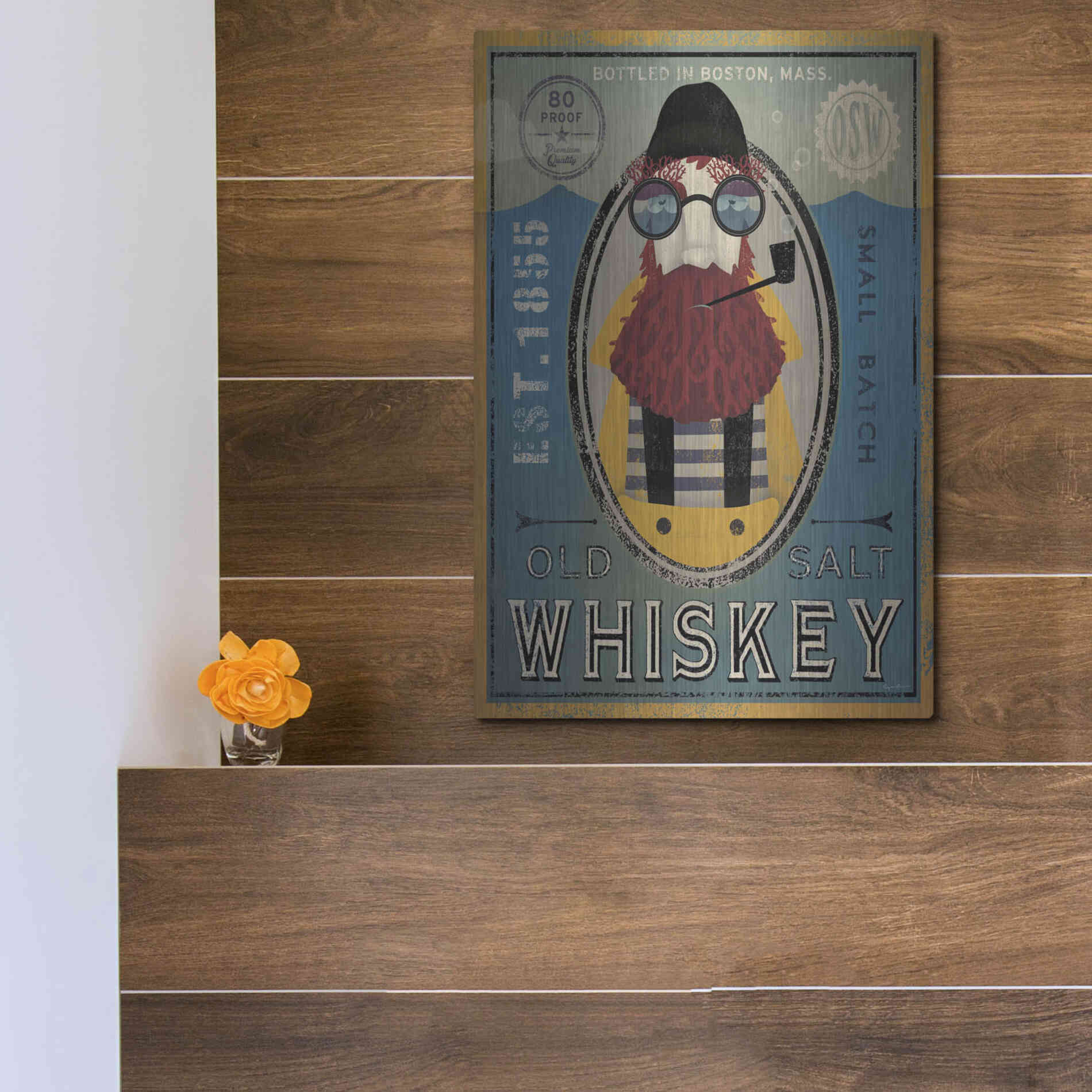 Luxe Metal Art 'Fisherman IV Old Salt Whiskey' by Ryan Fowler, Metal Wall Art,12x16