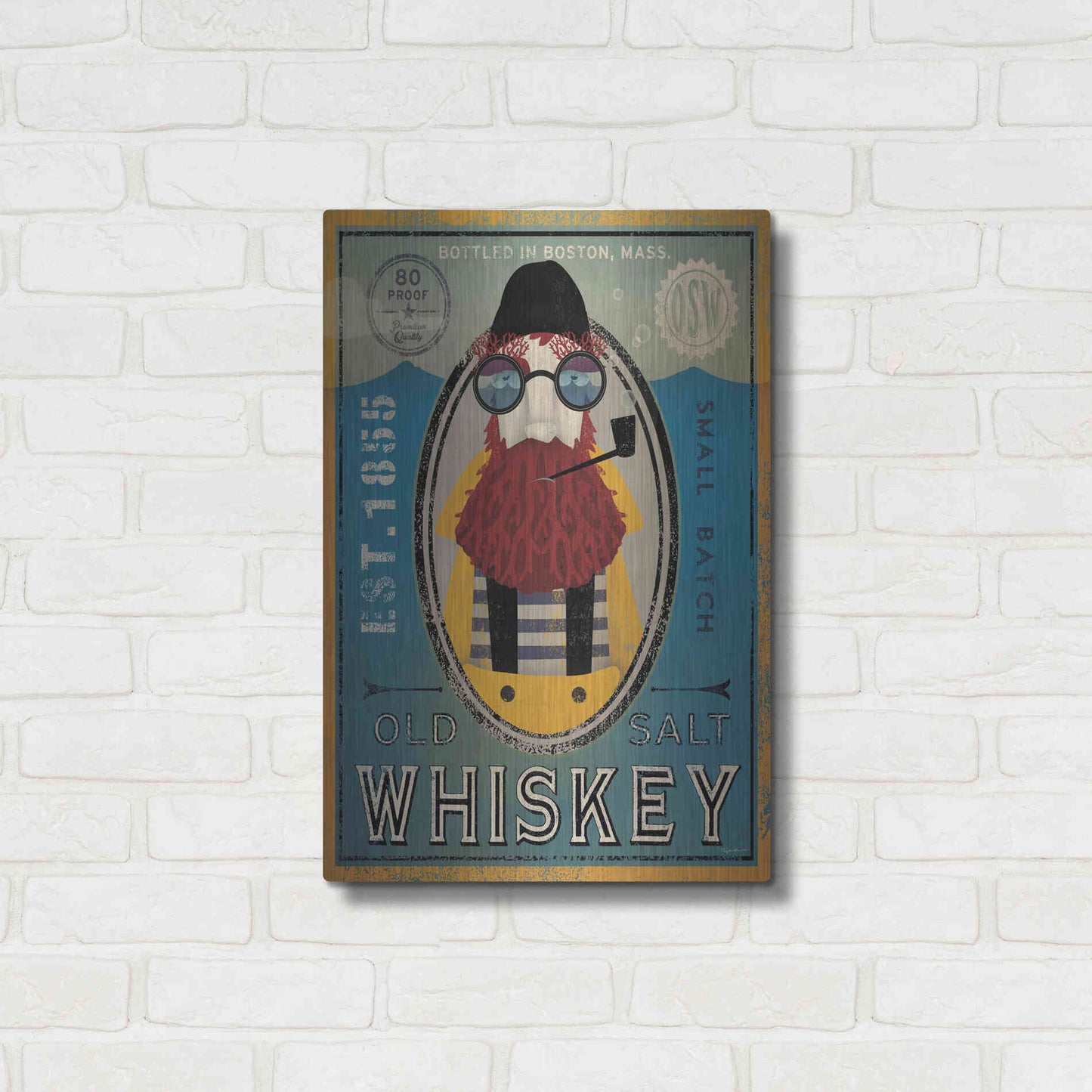 Luxe Metal Art 'Fisherman IV Old Salt Whiskey' by Ryan Fowler, Metal Wall Art,16x24