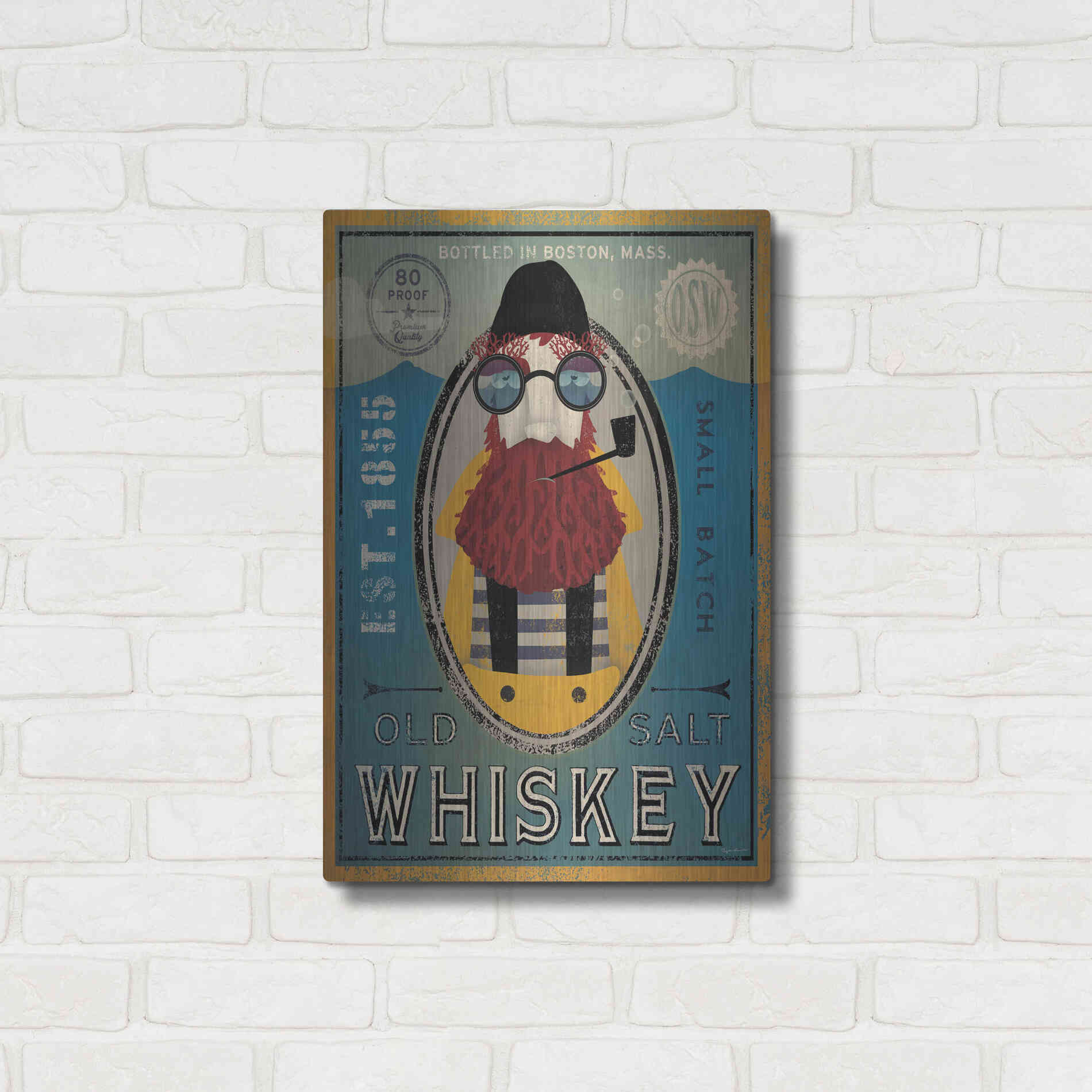 Luxe Metal Art 'Fisherman IV Old Salt Whiskey' by Ryan Fowler, Metal Wall Art,16x24