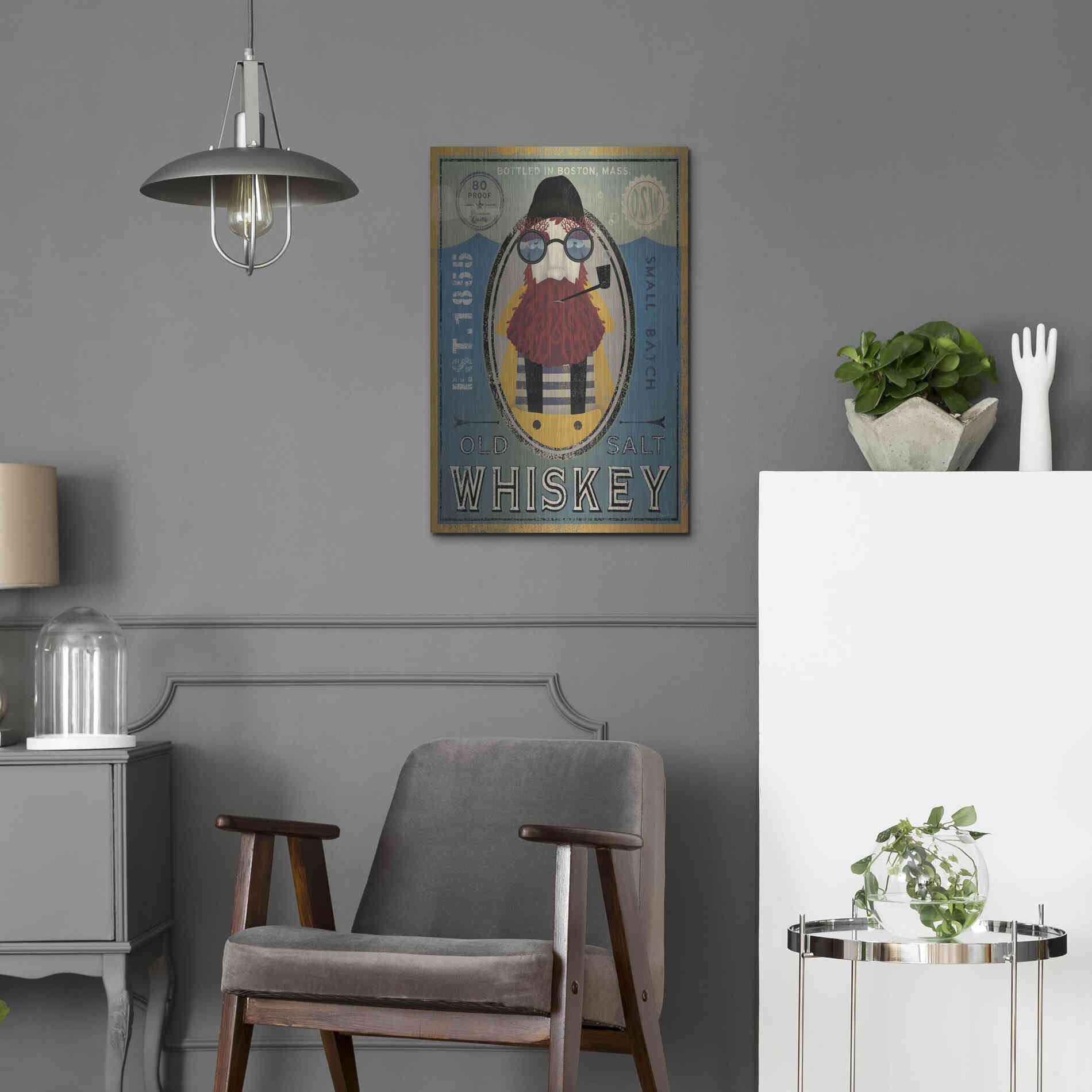 Luxe Metal Art 'Fisherman IV Old Salt Whiskey' by Ryan Fowler, Metal Wall Art,16x24