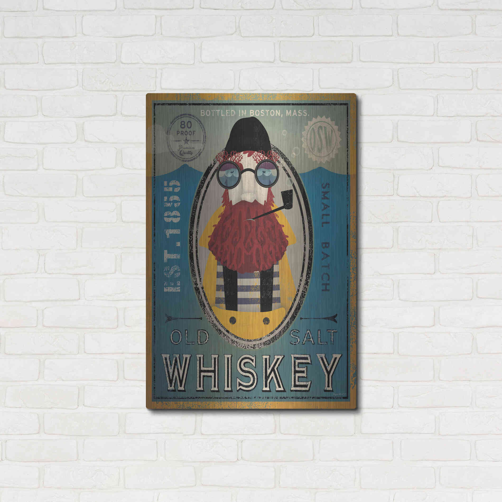 Luxe Metal Art 'Fisherman IV Old Salt Whiskey' by Ryan Fowler, Metal Wall Art,24x36