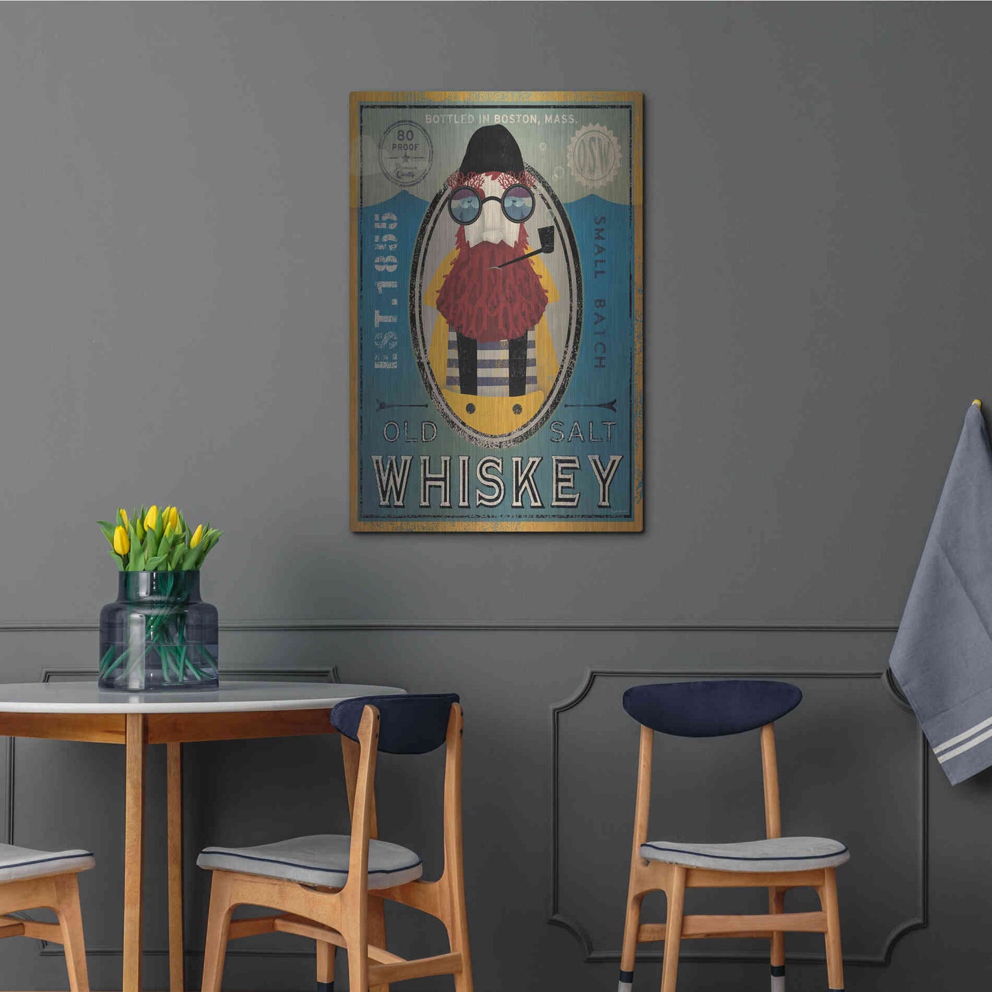 Luxe Metal Art 'Fisherman IV Old Salt Whiskey' by Ryan Fowler, Metal Wall Art,24x36