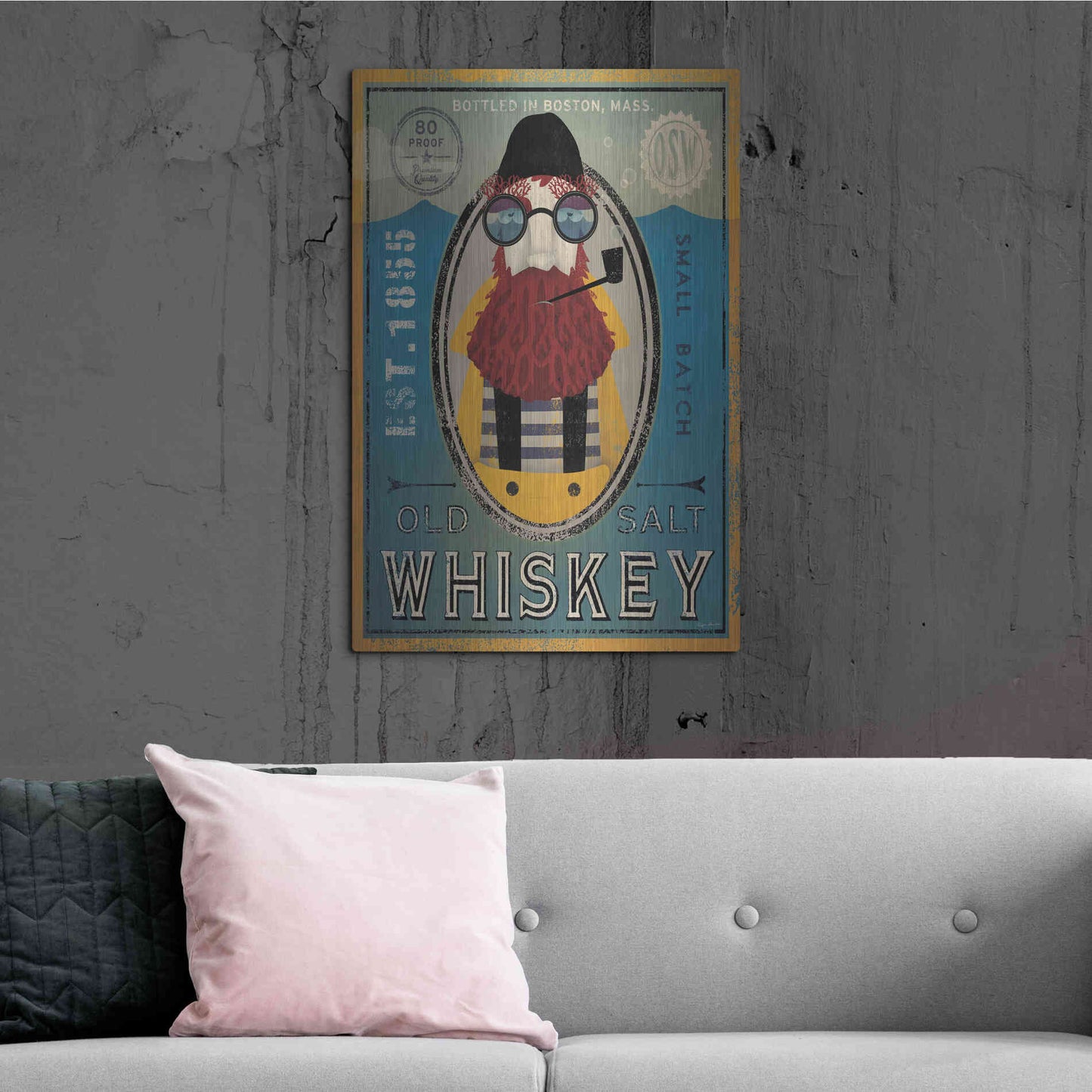 Luxe Metal Art 'Fisherman IV Old Salt Whiskey' by Ryan Fowler, Metal Wall Art,24x36