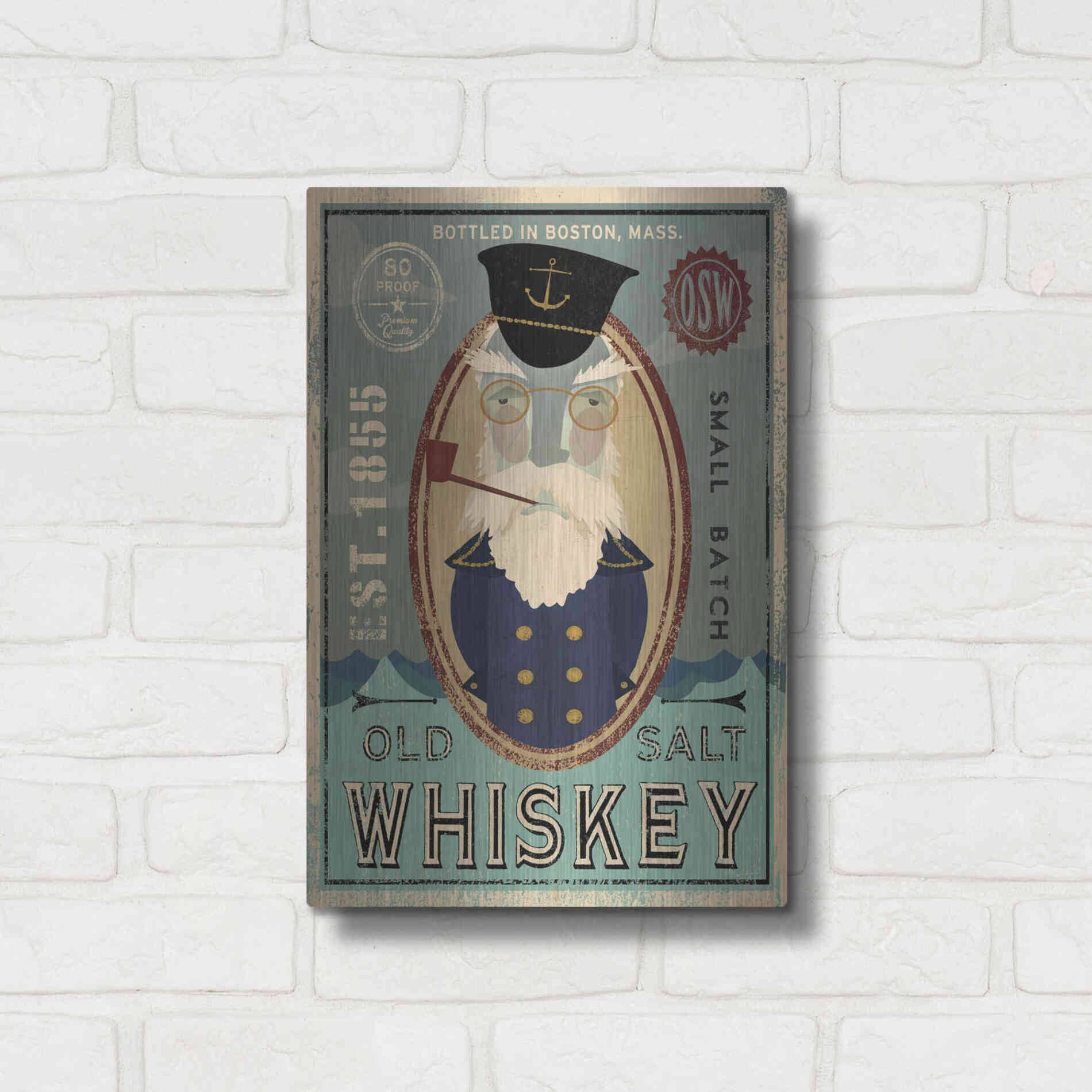 Luxe Metal Art 'Fisherman III Old Salt Whiskey' by Ryan Fowler, Metal Wall Art,12x16