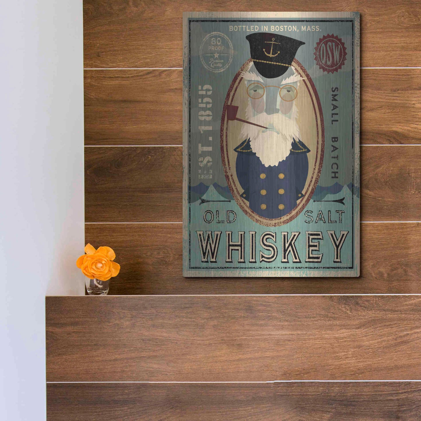 Luxe Metal Art 'Fisherman III Old Salt Whiskey' by Ryan Fowler, Metal Wall Art,12x16