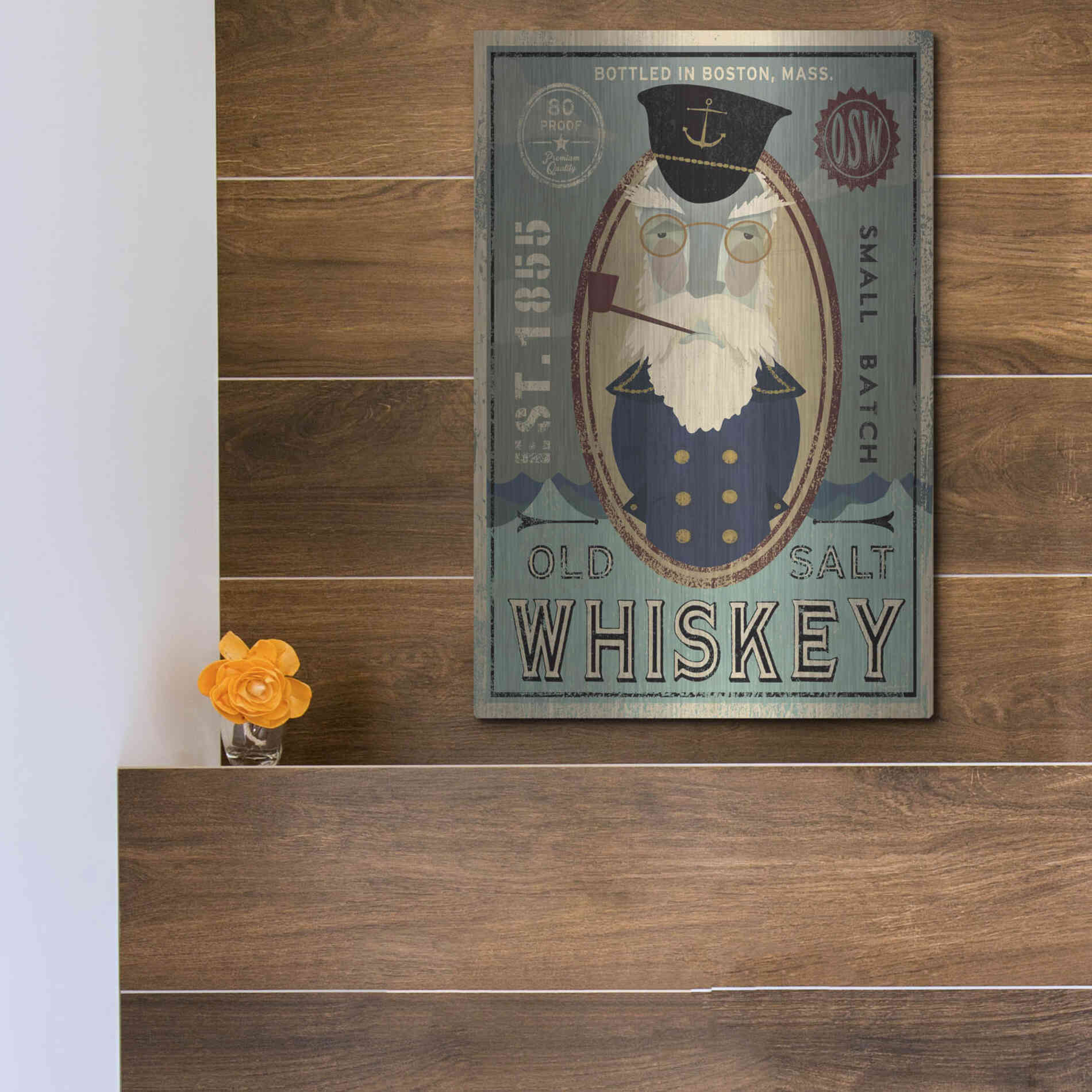 Luxe Metal Art 'Fisherman III Old Salt Whiskey' by Ryan Fowler, Metal Wall Art,12x16