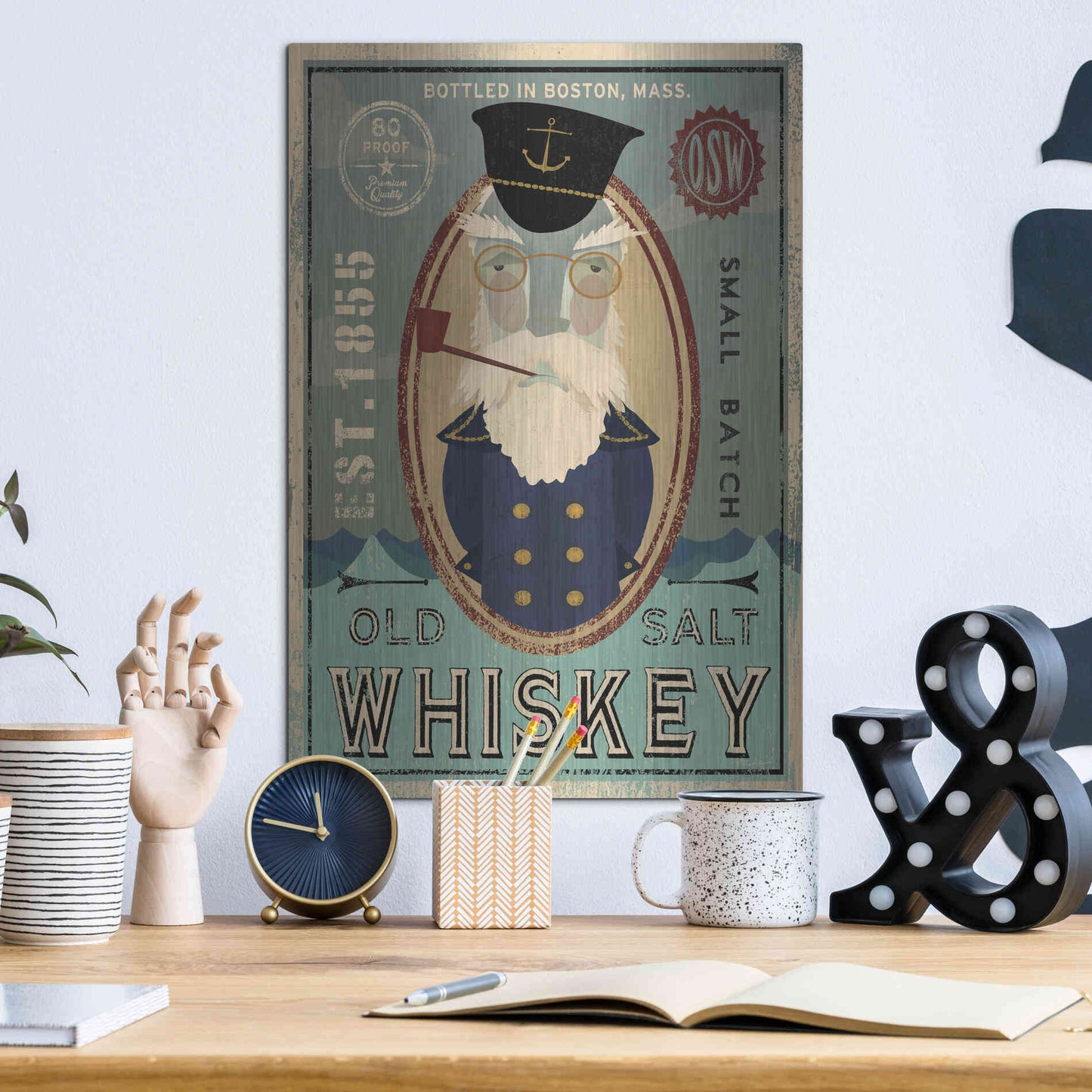 Luxe Metal Art 'Fisherman III Old Salt Whiskey' by Ryan Fowler, Metal Wall Art,12x16