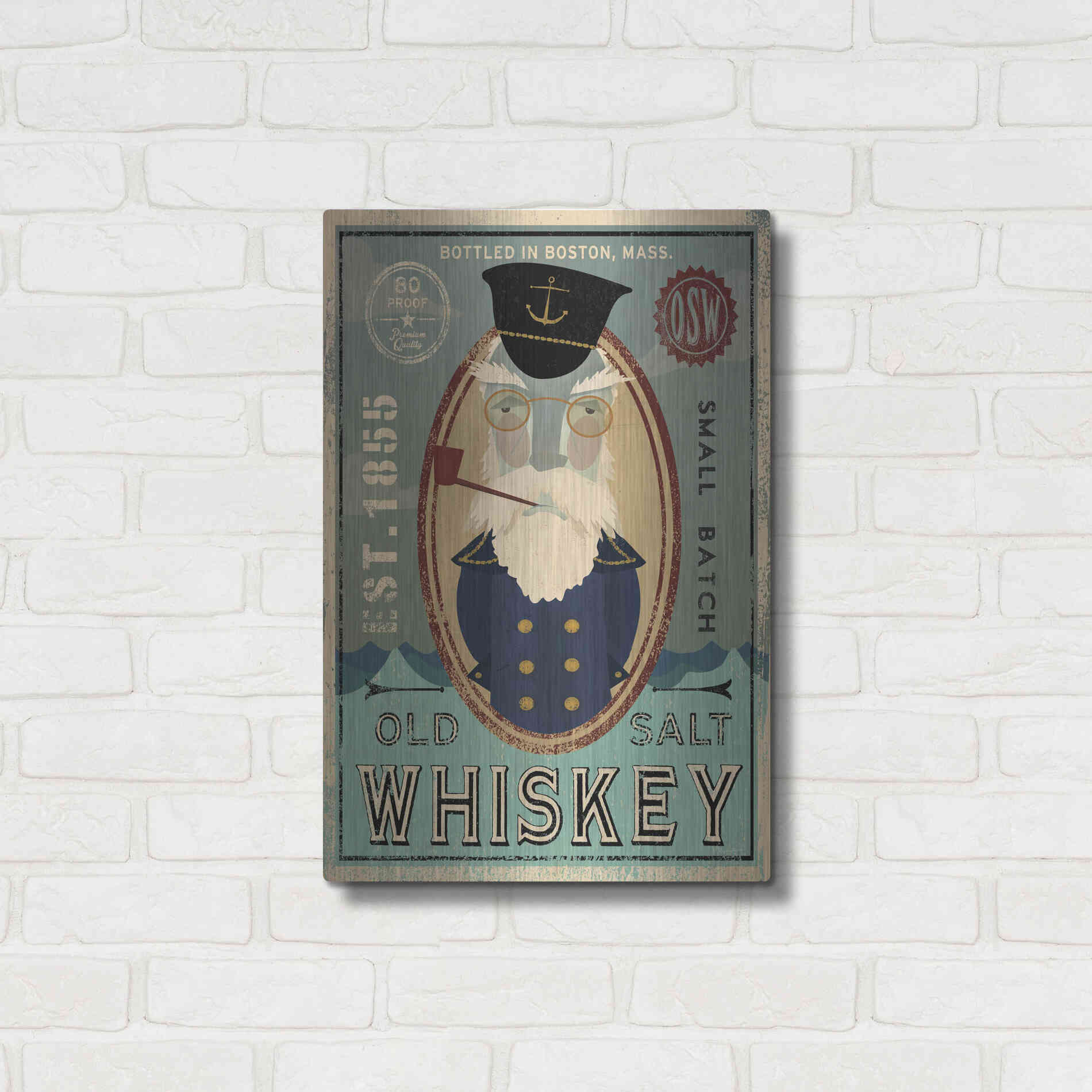 Luxe Metal Art 'Fisherman III Old Salt Whiskey' by Ryan Fowler, Metal Wall Art,16x24