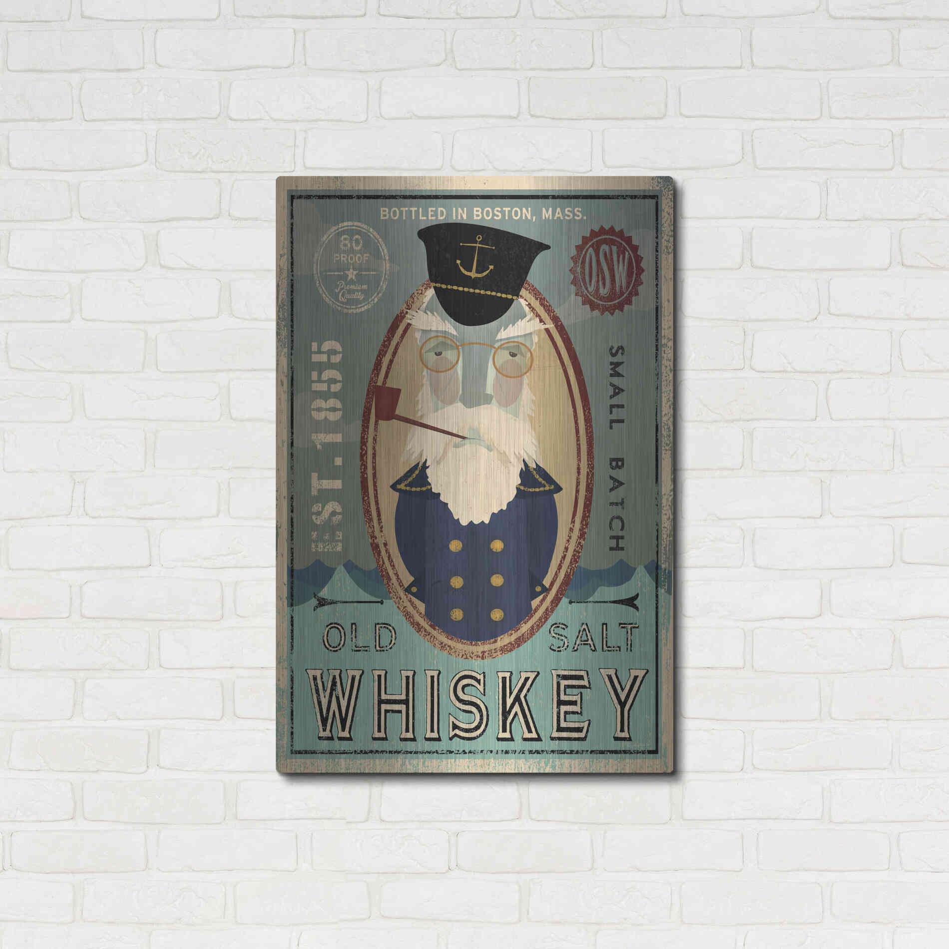 Luxe Metal Art 'Fisherman III Old Salt Whiskey' by Ryan Fowler, Metal Wall Art,24x36