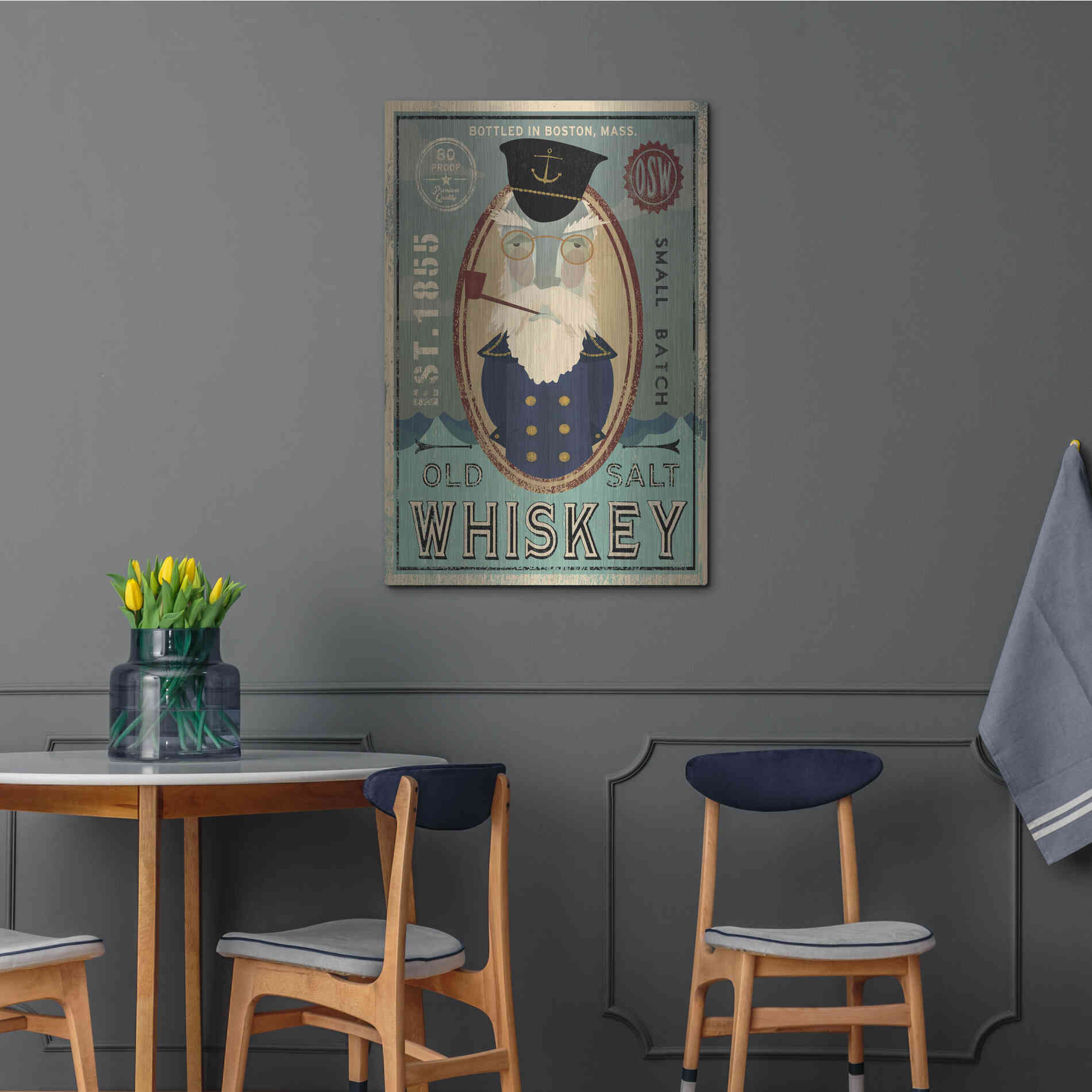 Luxe Metal Art 'Fisherman III Old Salt Whiskey' by Ryan Fowler, Metal Wall Art,24x36