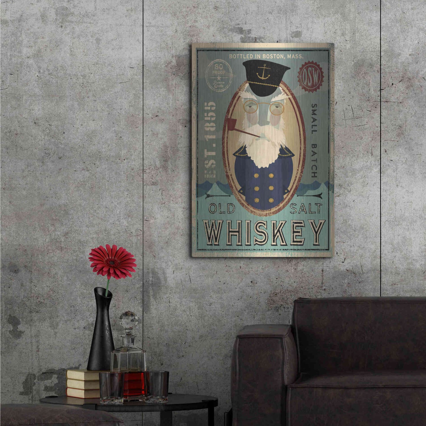 Luxe Metal Art 'Fisherman III Old Salt Whiskey' by Ryan Fowler, Metal Wall Art,24x36