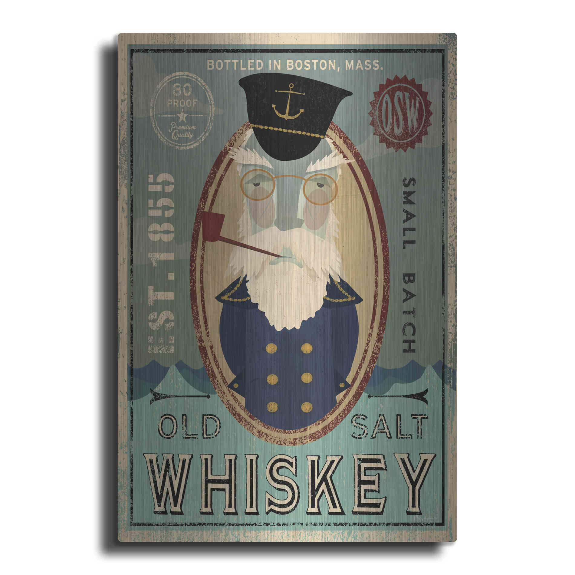 Luxe Metal Art 'Fisherman III Old Salt Whiskey' by Ryan Fowler, Metal Wall Art