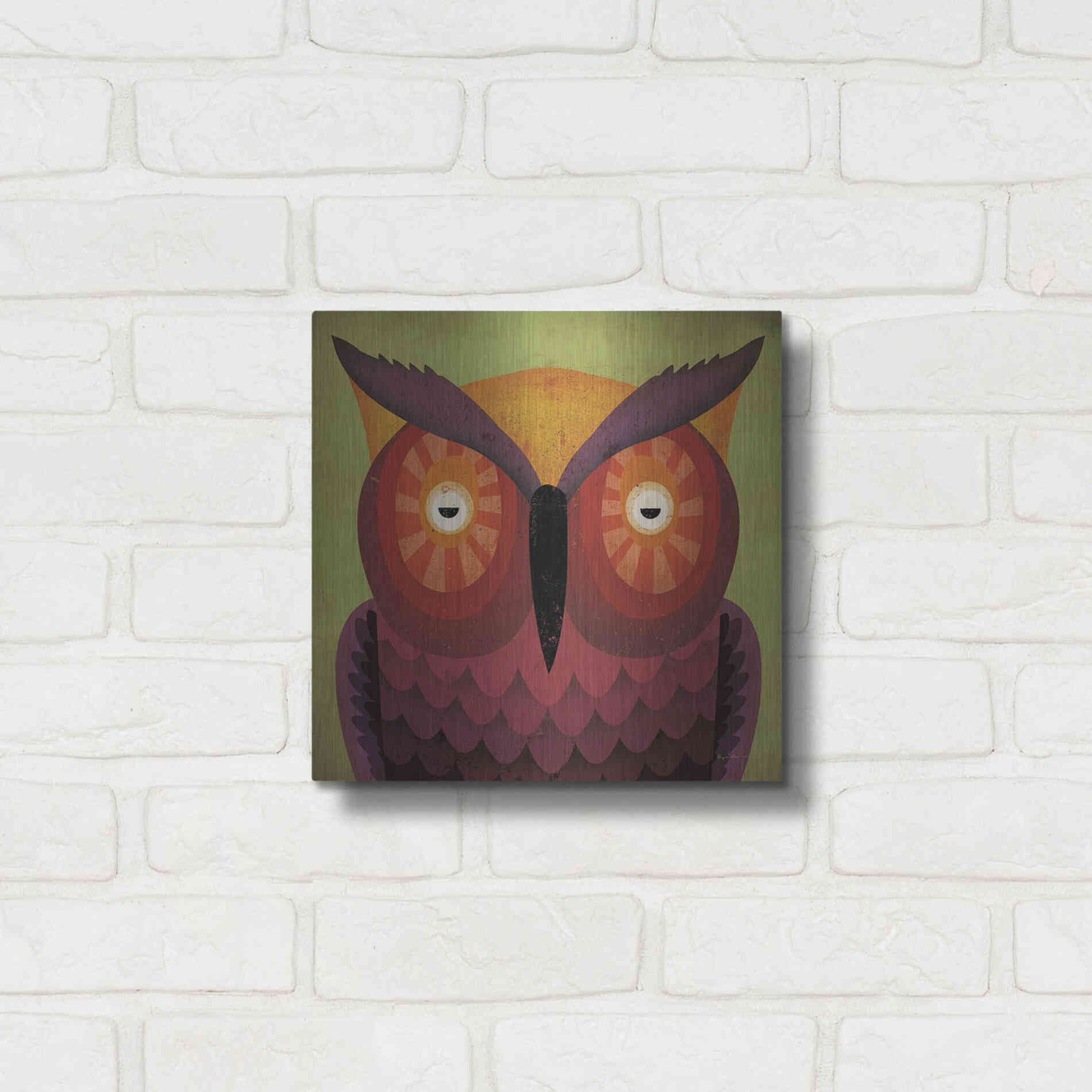 Luxe Metal Art 'Owl Wow' by Ryan Fowler, Metal Wall Art,12x12
