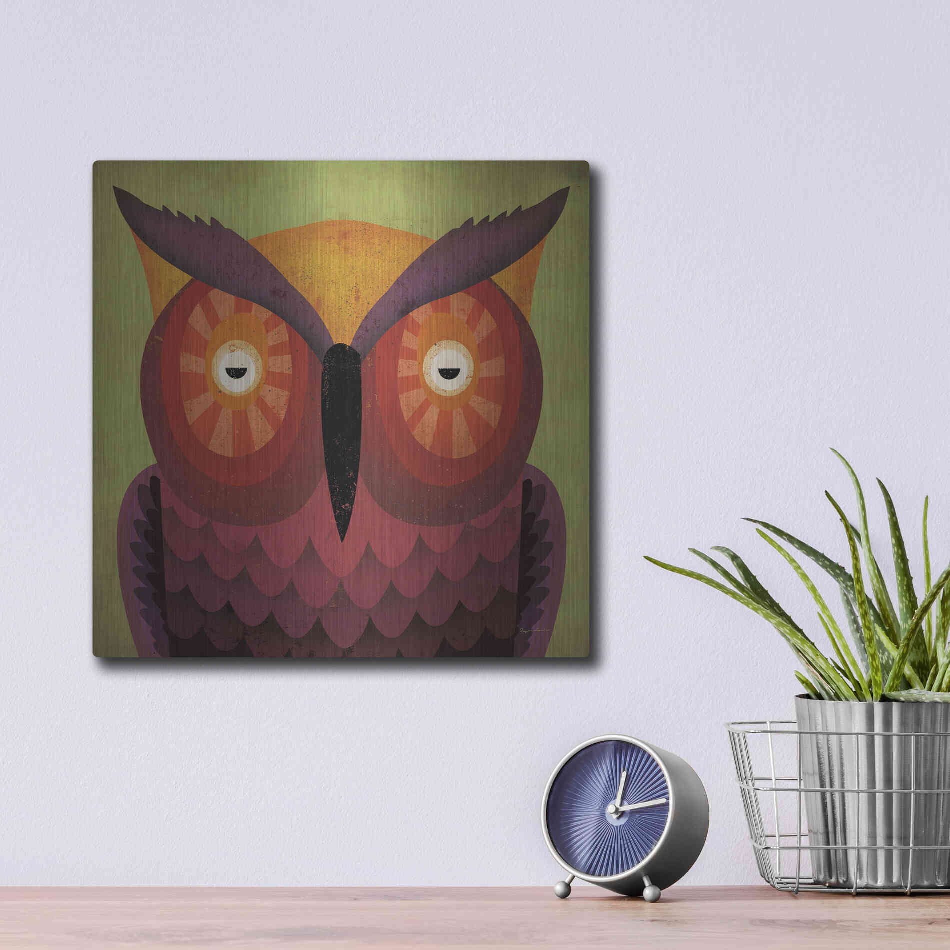 Luxe Metal Art 'Owl Wow' by Ryan Fowler, Metal Wall Art,12x12