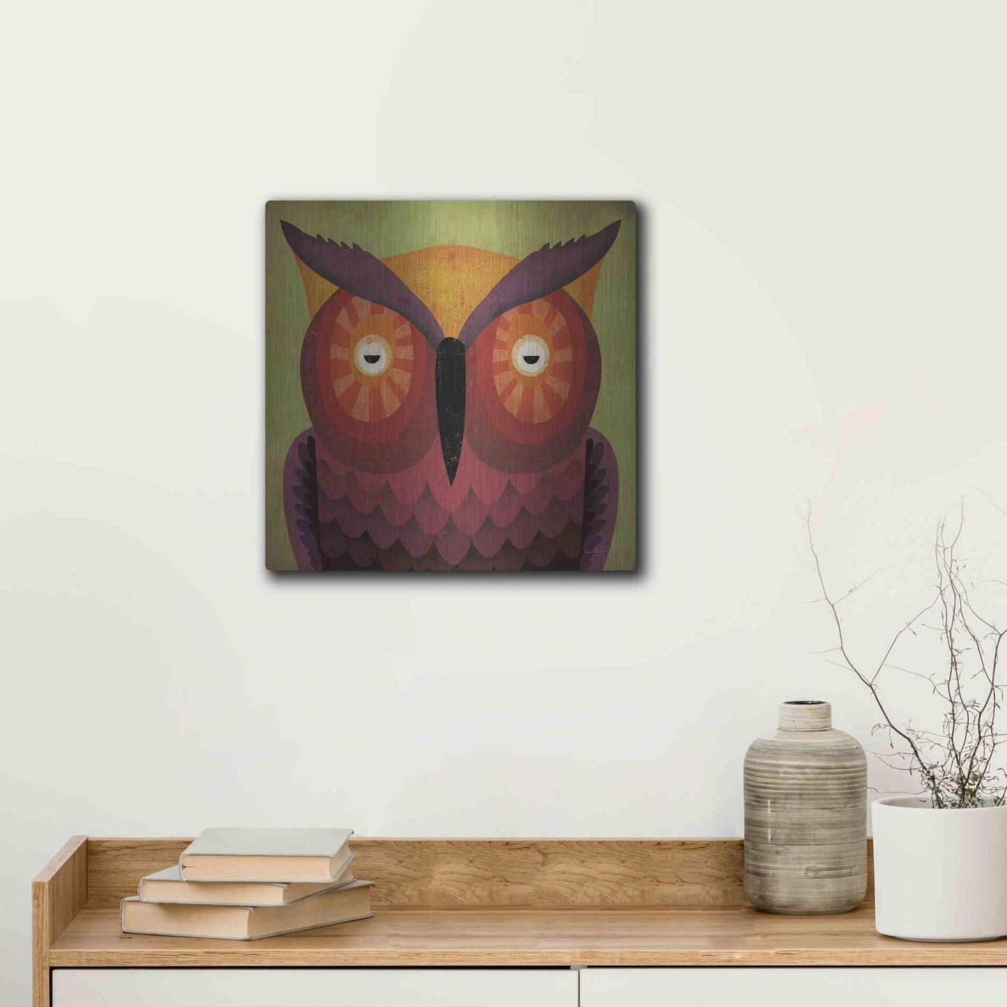 Luxe Metal Art 'Owl Wow' by Ryan Fowler, Metal Wall Art,12x12