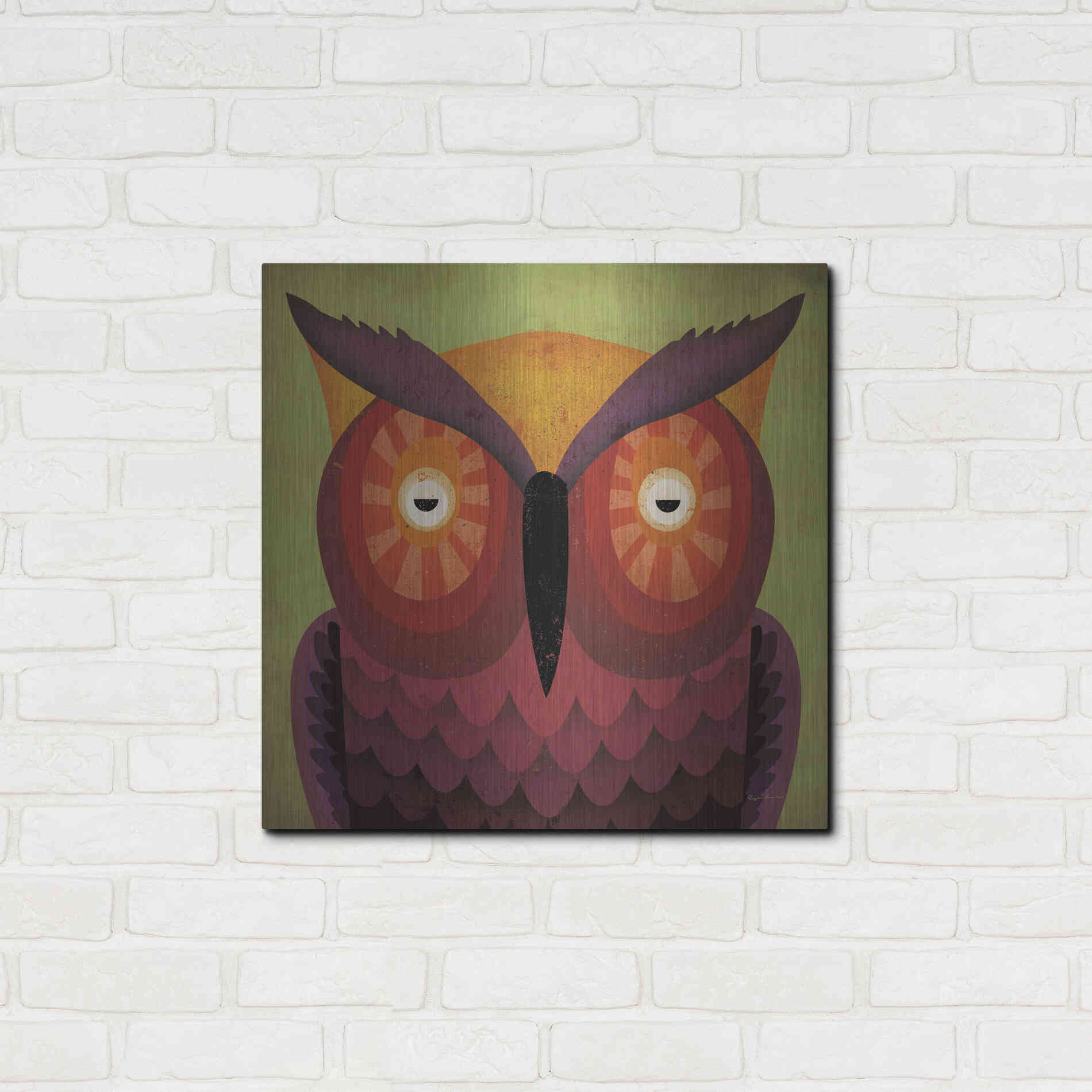 Luxe Metal Art 'Owl Wow' by Ryan Fowler, Metal Wall Art,24x24