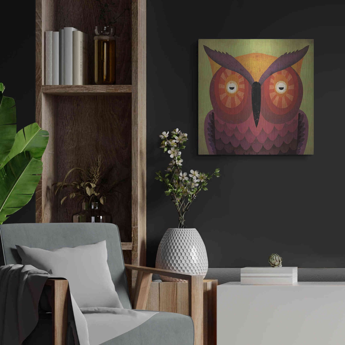 Luxe Metal Art 'Owl Wow' by Ryan Fowler, Metal Wall Art,24x24
