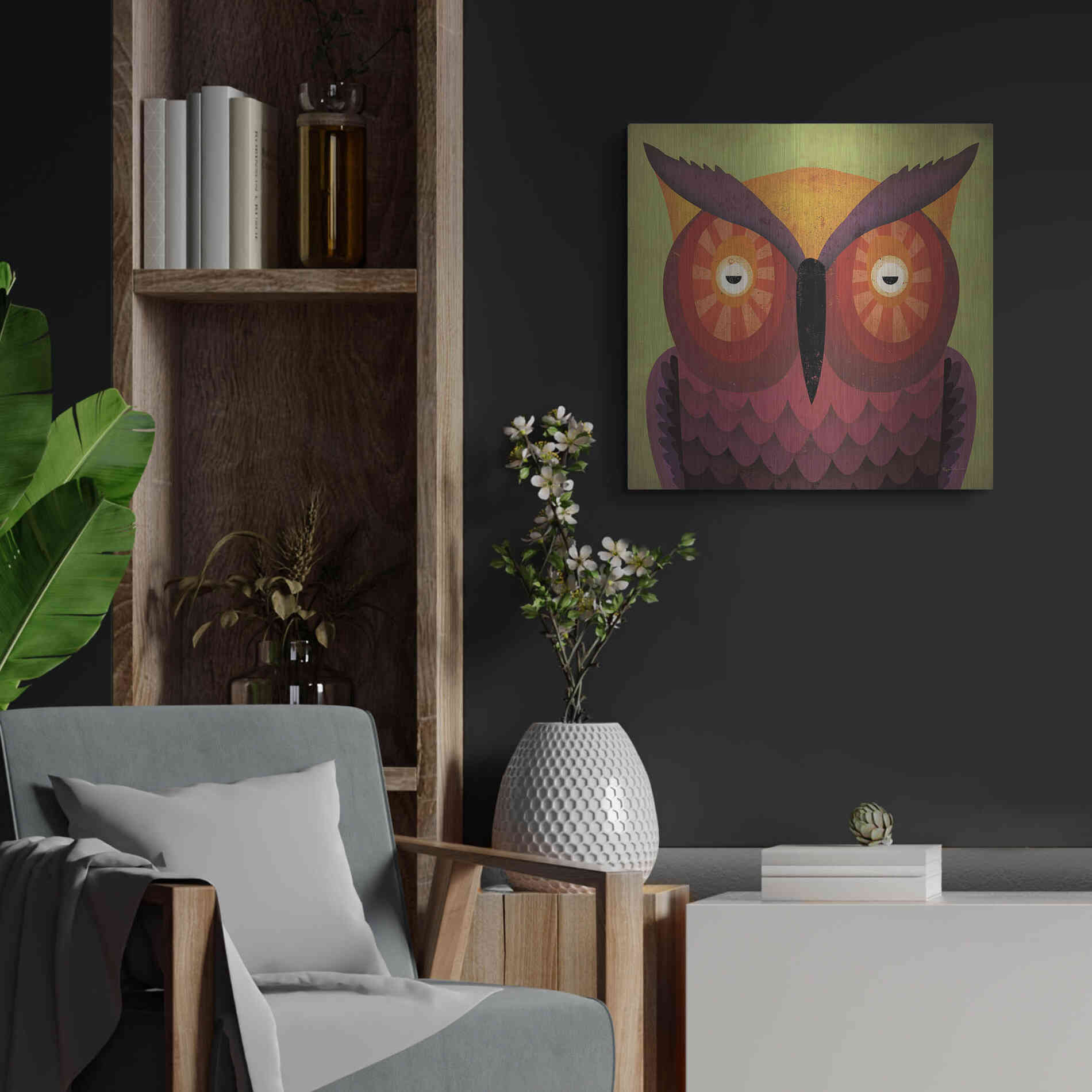 Luxe Metal Art 'Owl Wow' by Ryan Fowler, Metal Wall Art,24x24
