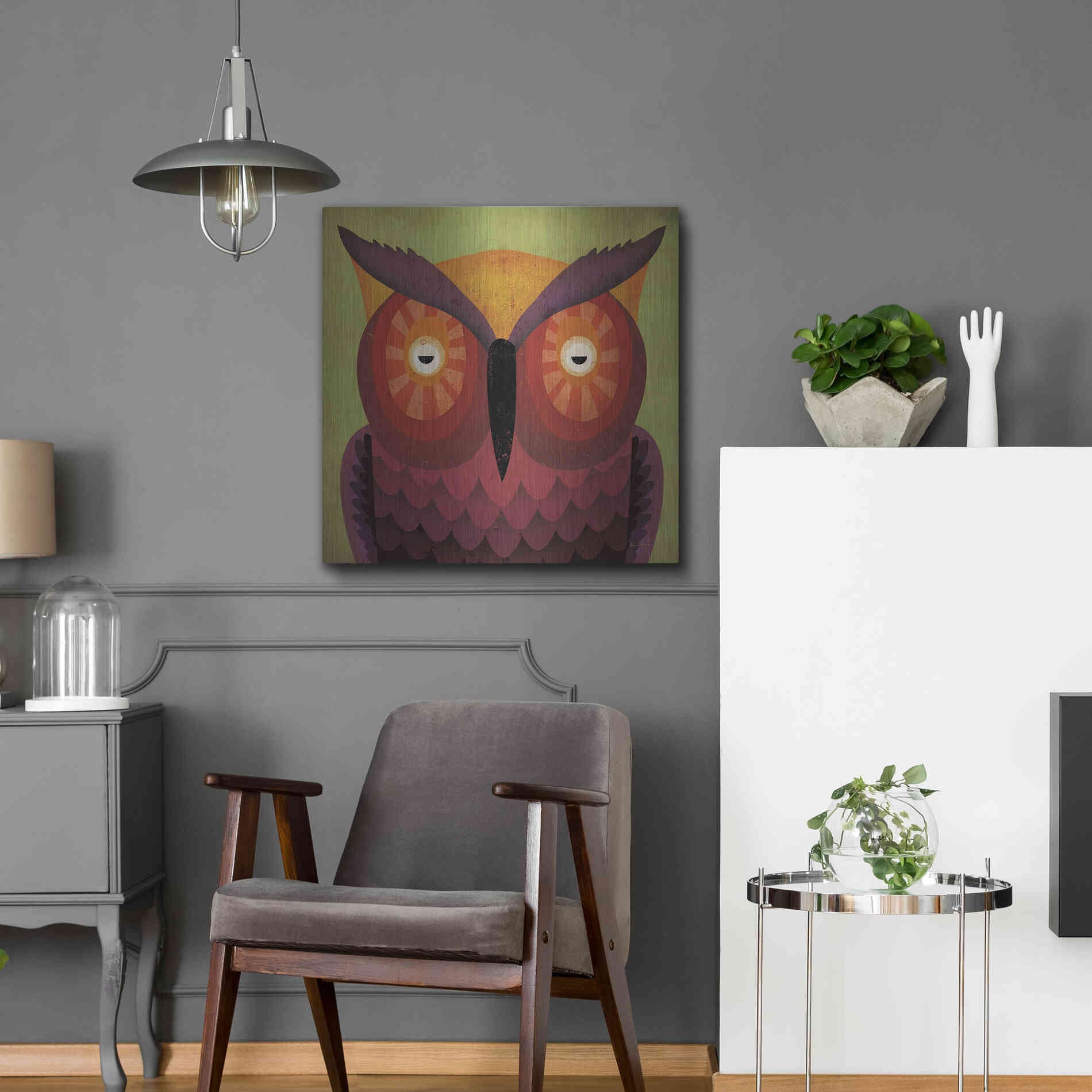Luxe Metal Art 'Owl Wow' by Ryan Fowler, Metal Wall Art,24x24