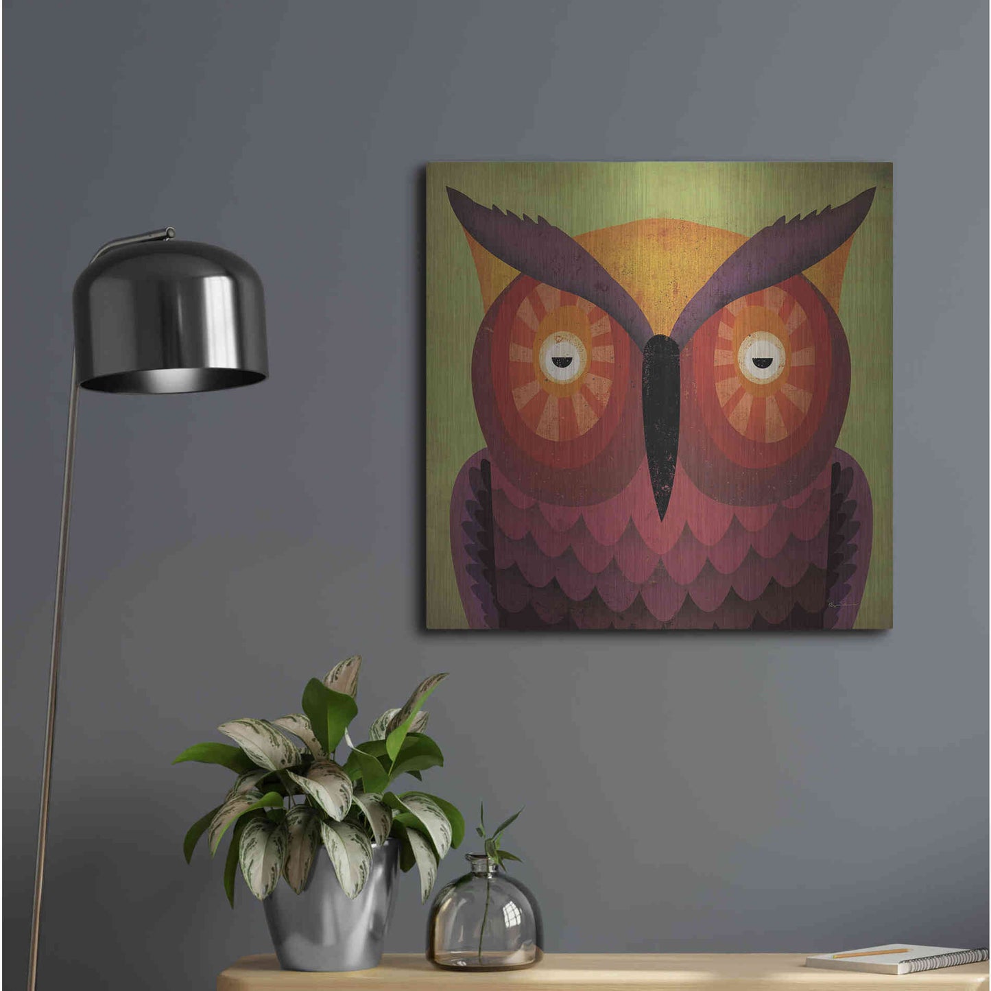 Luxe Metal Art 'Owl Wow' by Ryan Fowler, Metal Wall Art,24x24