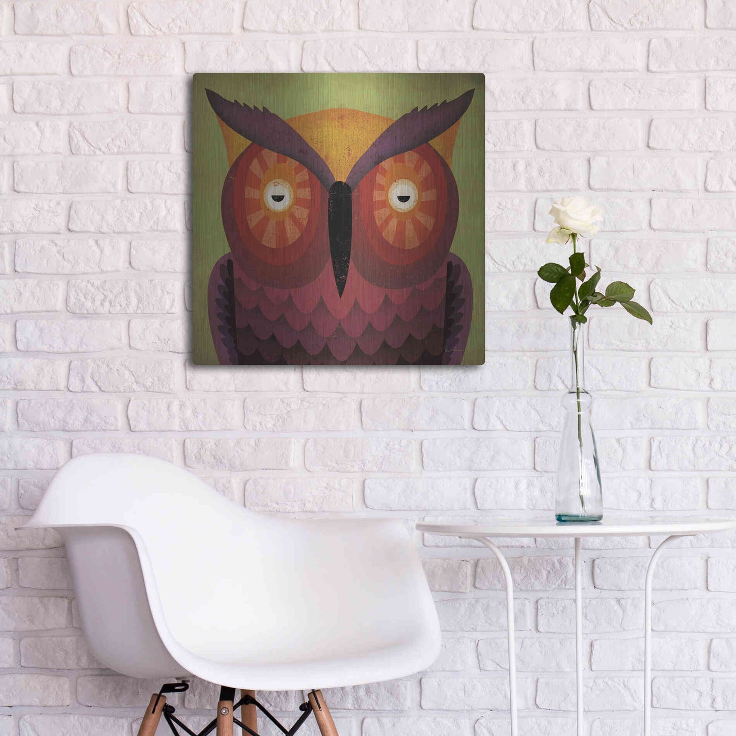 Luxe Metal Art 'Owl Wow' by Ryan Fowler, Metal Wall Art,24x24