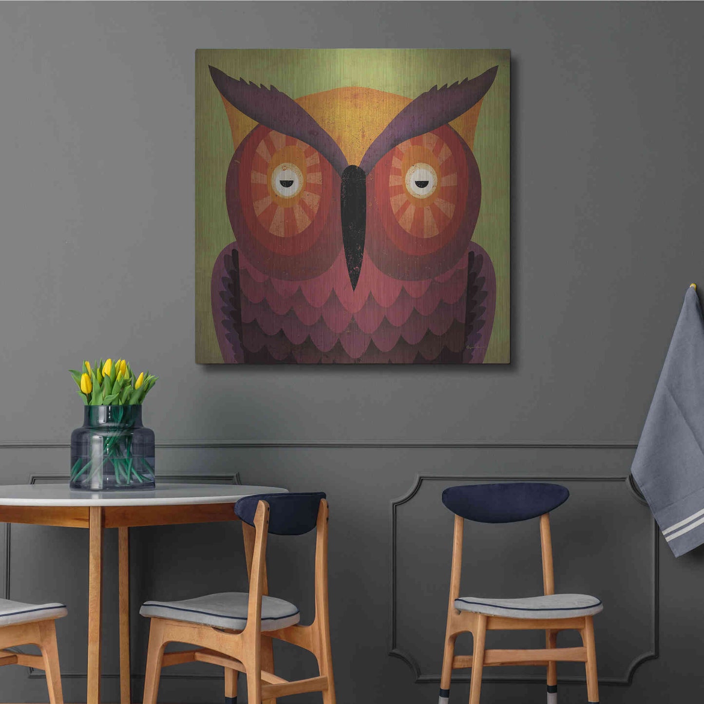 Luxe Metal Art 'Owl Wow' by Ryan Fowler, Metal Wall Art,36x36