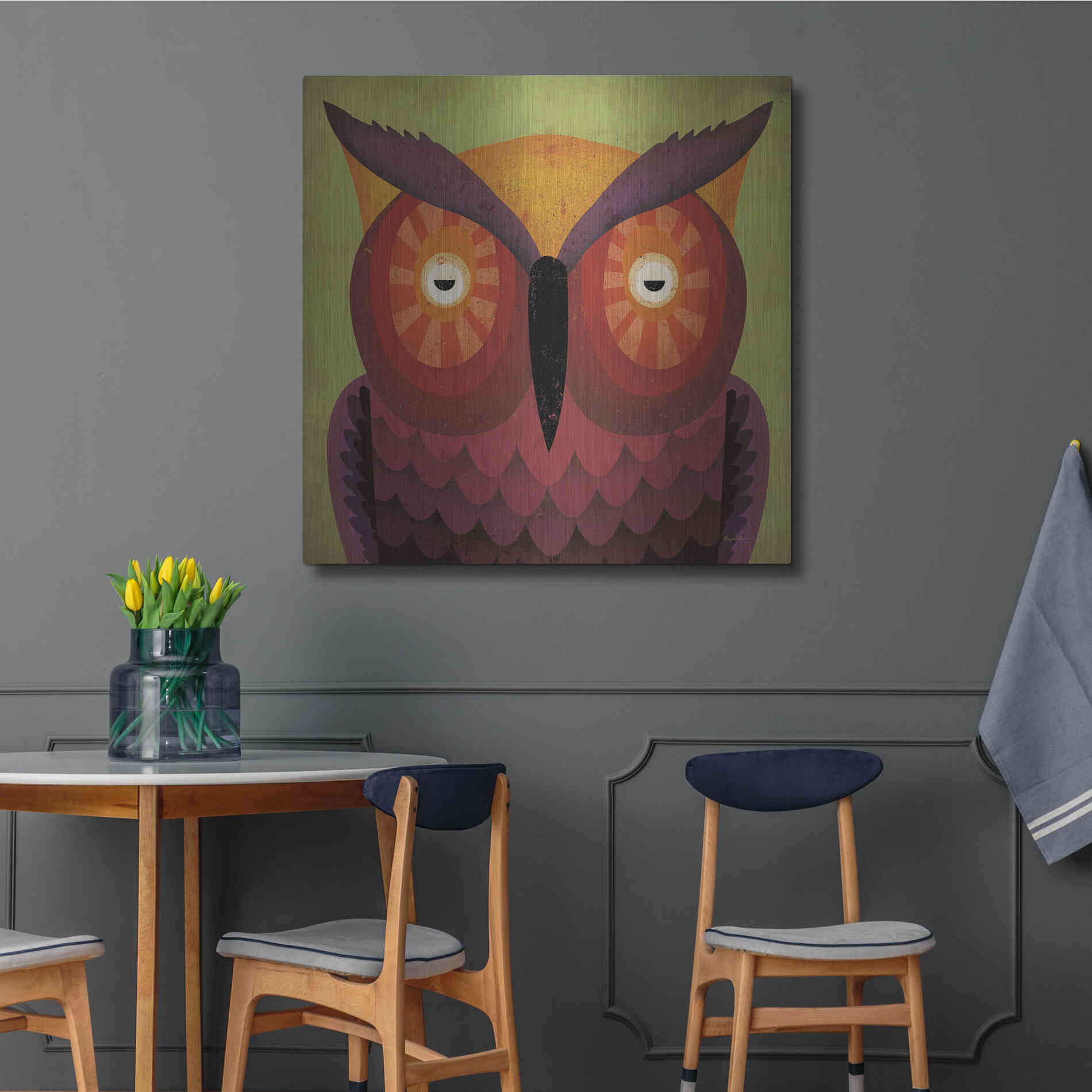 Luxe Metal Art 'Owl Wow' by Ryan Fowler, Metal Wall Art,36x36